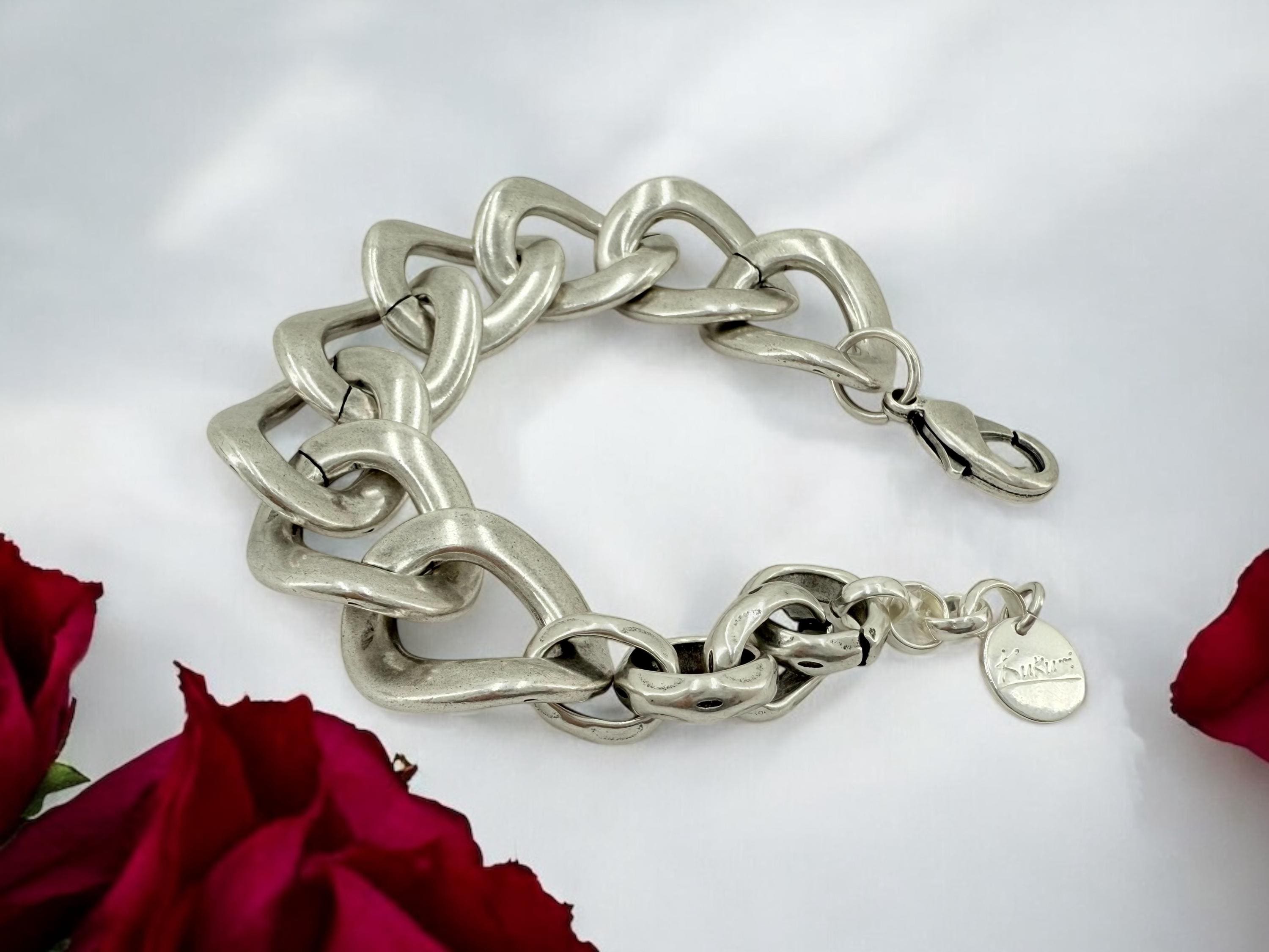 Chunky silver bracelet, tube bracelet, silver bold bracelet, silver chain bracelet, thick link bracelet, uno de 50 style, statement bracelet