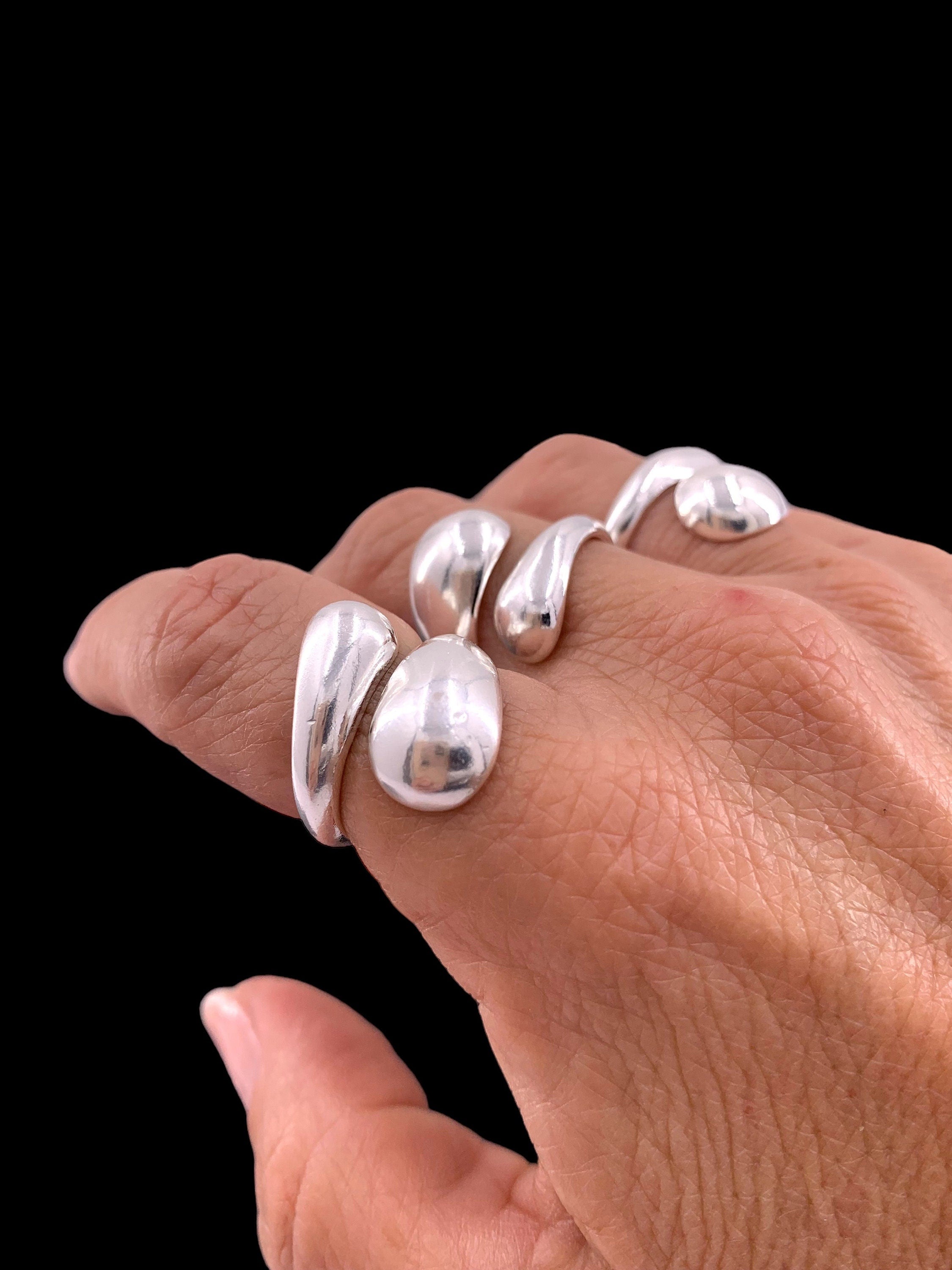 Drop shaped silver ring, dome ring, chunky silver ring, open band bulky ring, voluminous ring, oversized ring, bold double band ring,
