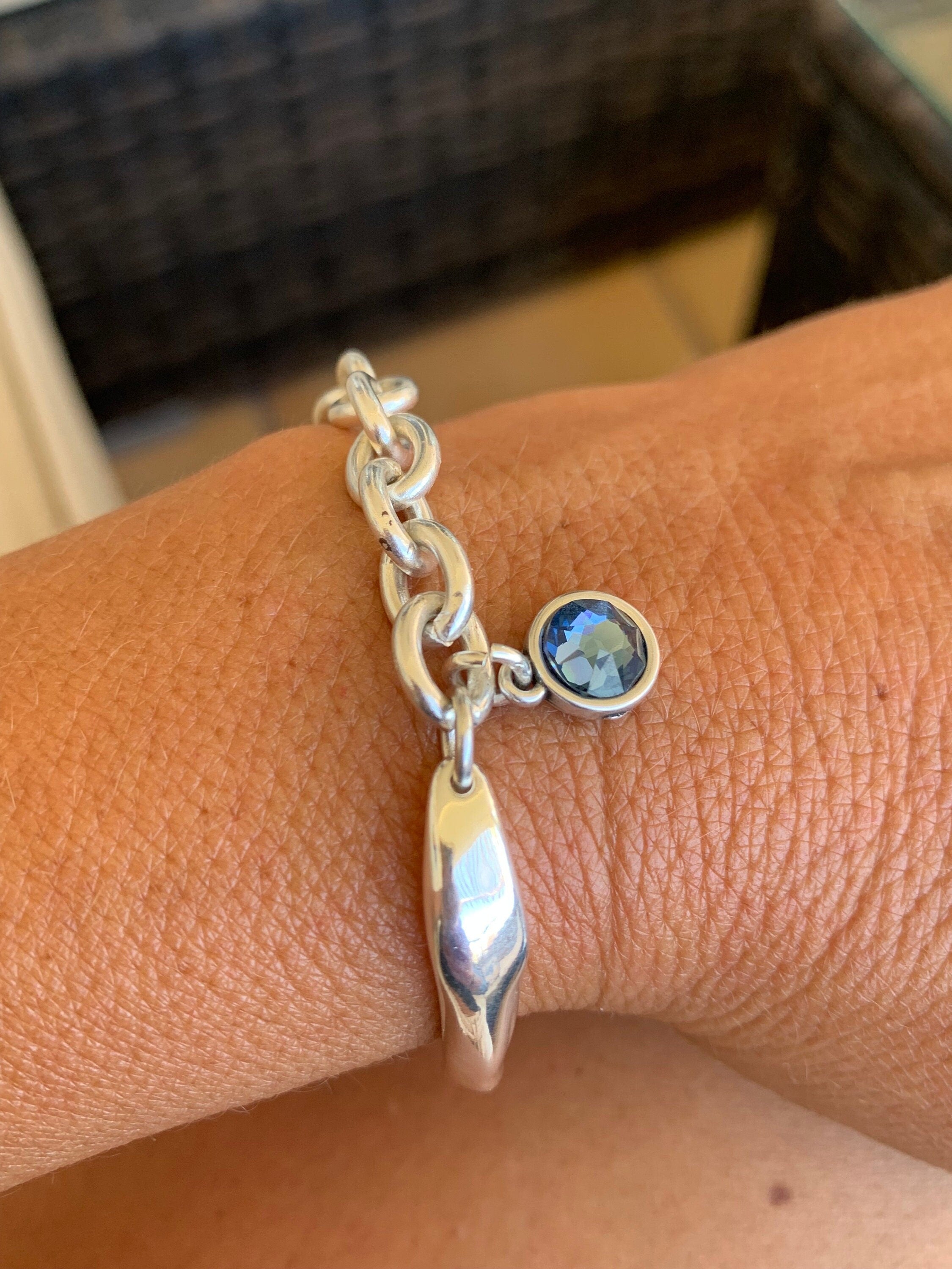 Half-Cuff Silver Bracelet with Swarovski Crystal Charm – Chunky Chain – Handmade Custom Fit – Kukuri Exclusive - statement jewelry