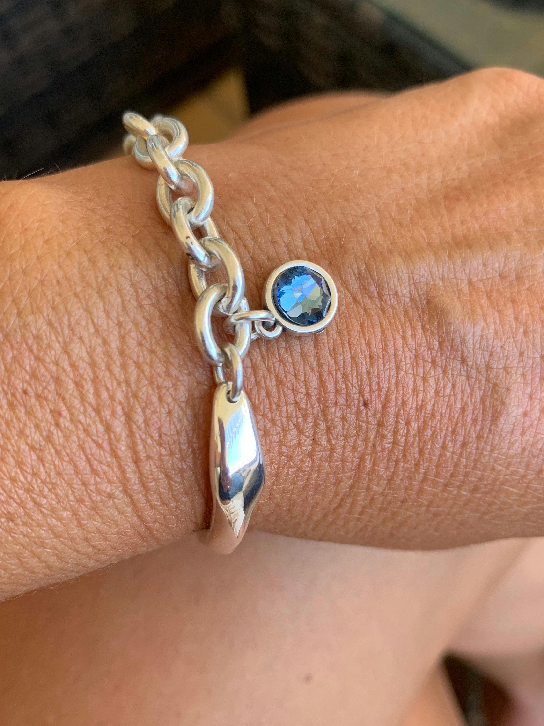 Half-Cuff Silver Bracelet with Swarovski Crystal Charm – Chunky Chain – Handmade Custom Fit – Kukuri Exclusive - statement jewelry