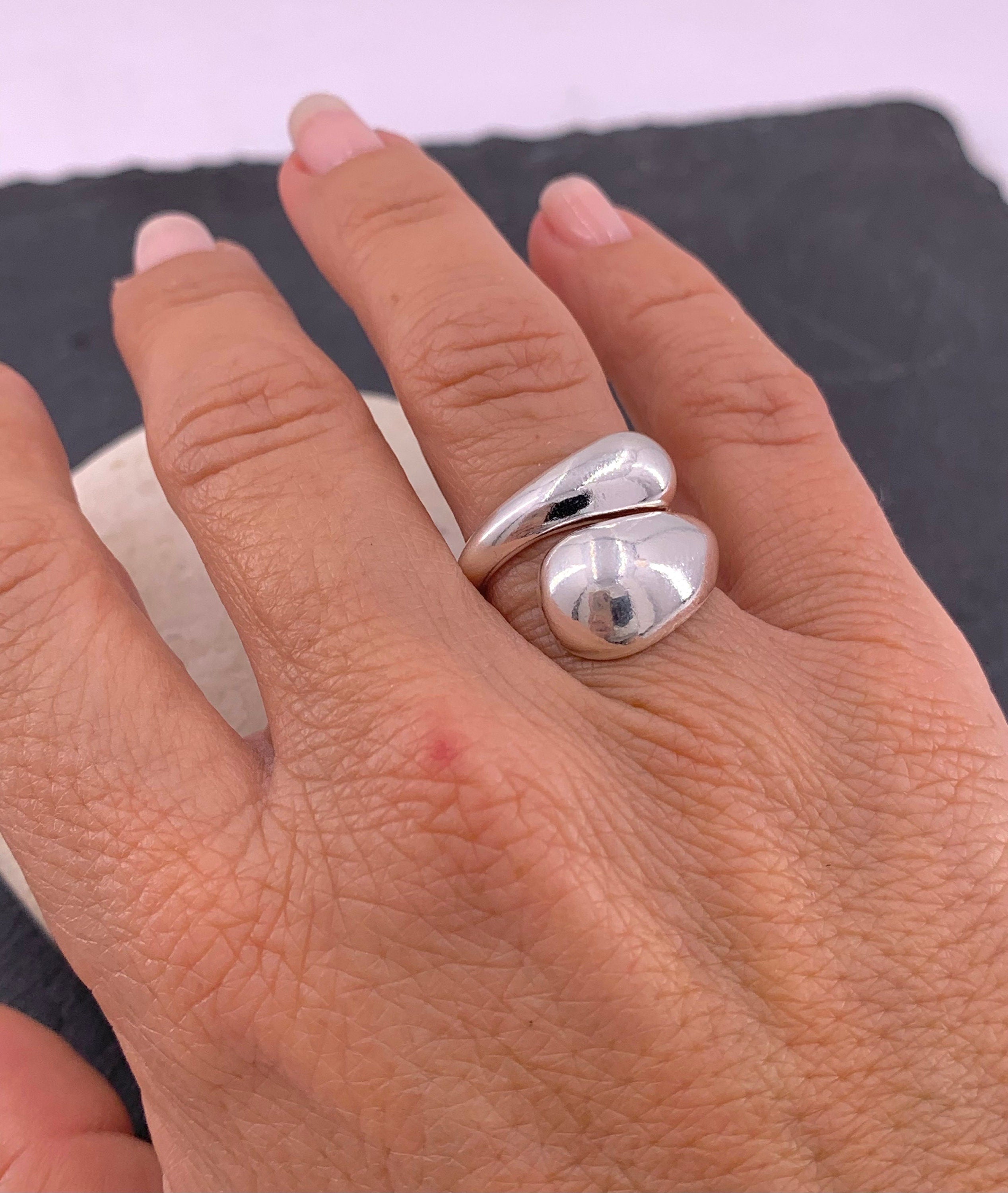 Drop shaped silver ring, dome ring, chunky silver ring, open band bulky ring, voluminous ring, oversized ring, bold double band ring,