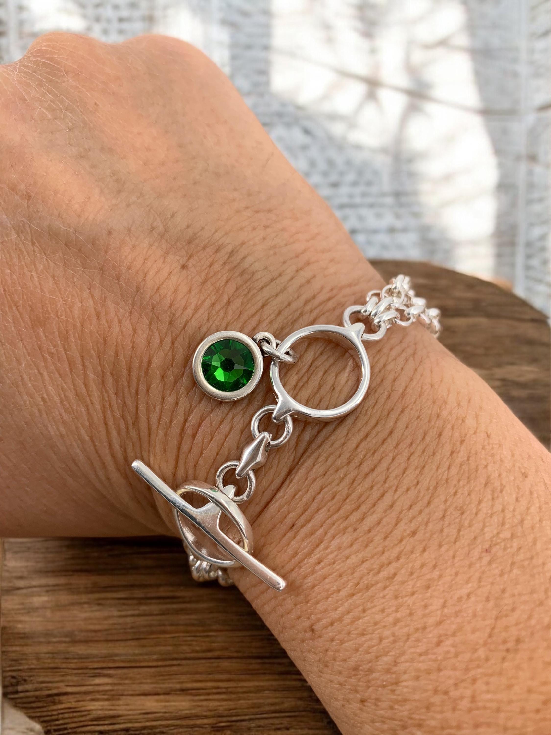 Multi strand silver chain bracelet with toggle clasps and Swarovski crystal charm, boho bracelet, wrap silver bracelet, ,