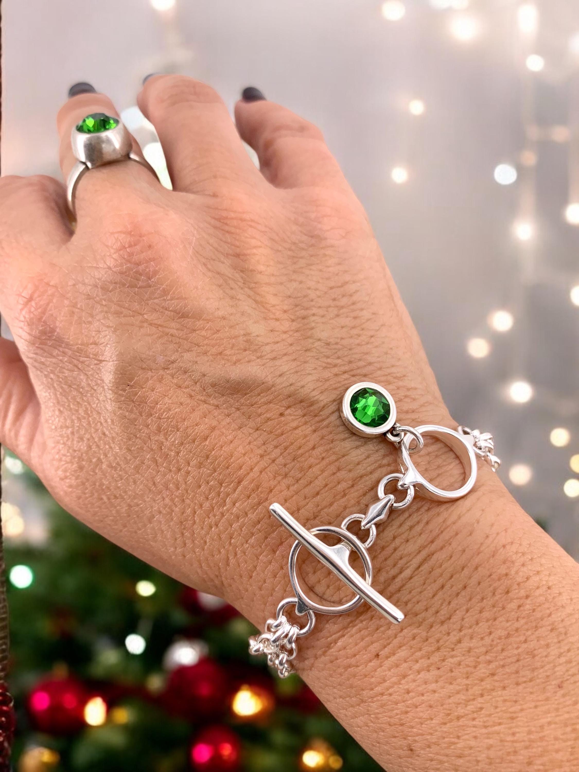 Multi strand silver chain bracelet with toggle clasps and Swarovski crystal charm, boho bracelet, wrap silver bracelet, ,