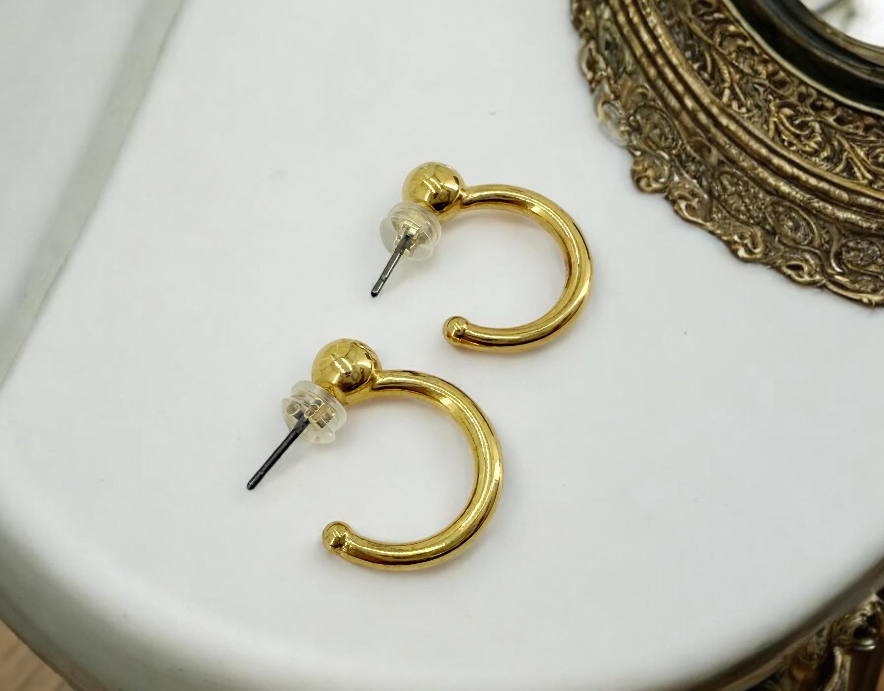 Medium Gold Hoop Earrings – Shiny Bohemian Hoops – 24k Gold Plated – Surgical Steel Post – Women’s Gift