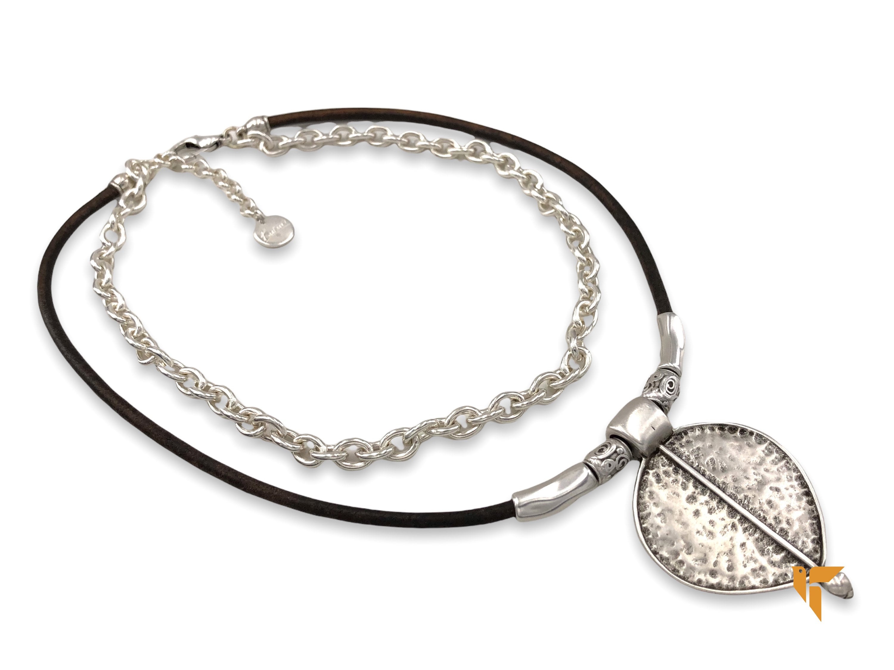 Layered Silver and Leather Pendant Necklace – Chunky Tribal Multi-Strand Necklace – Customizable Statement Jewelry