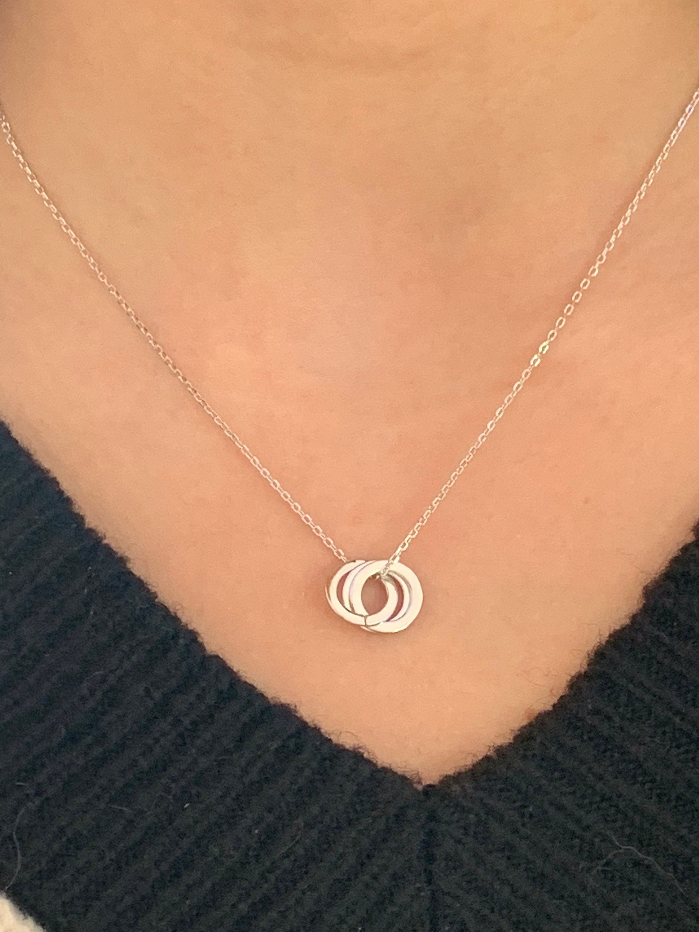 Minimalist Sterling Silver Necklace – Dainty 925 Chain with Interlocking Rings pendant – Everyday Fine Choker - 80s vintage fine choker