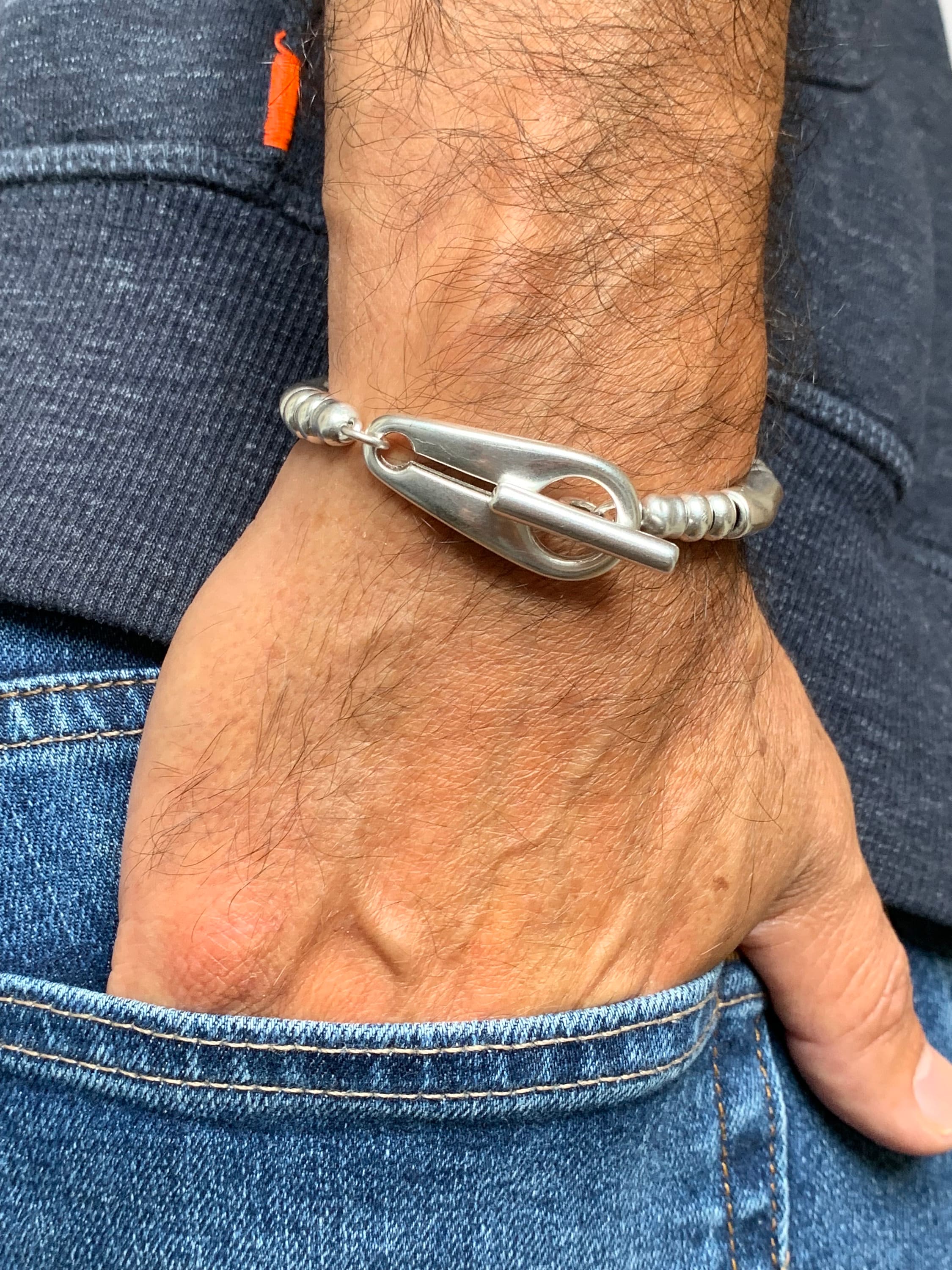 Chunky Silver Bracelet for Men – Bold Sculptural Design with Toggle Clasp – Handmade Statement Jewelry, industrial bracelet, men silver cuff