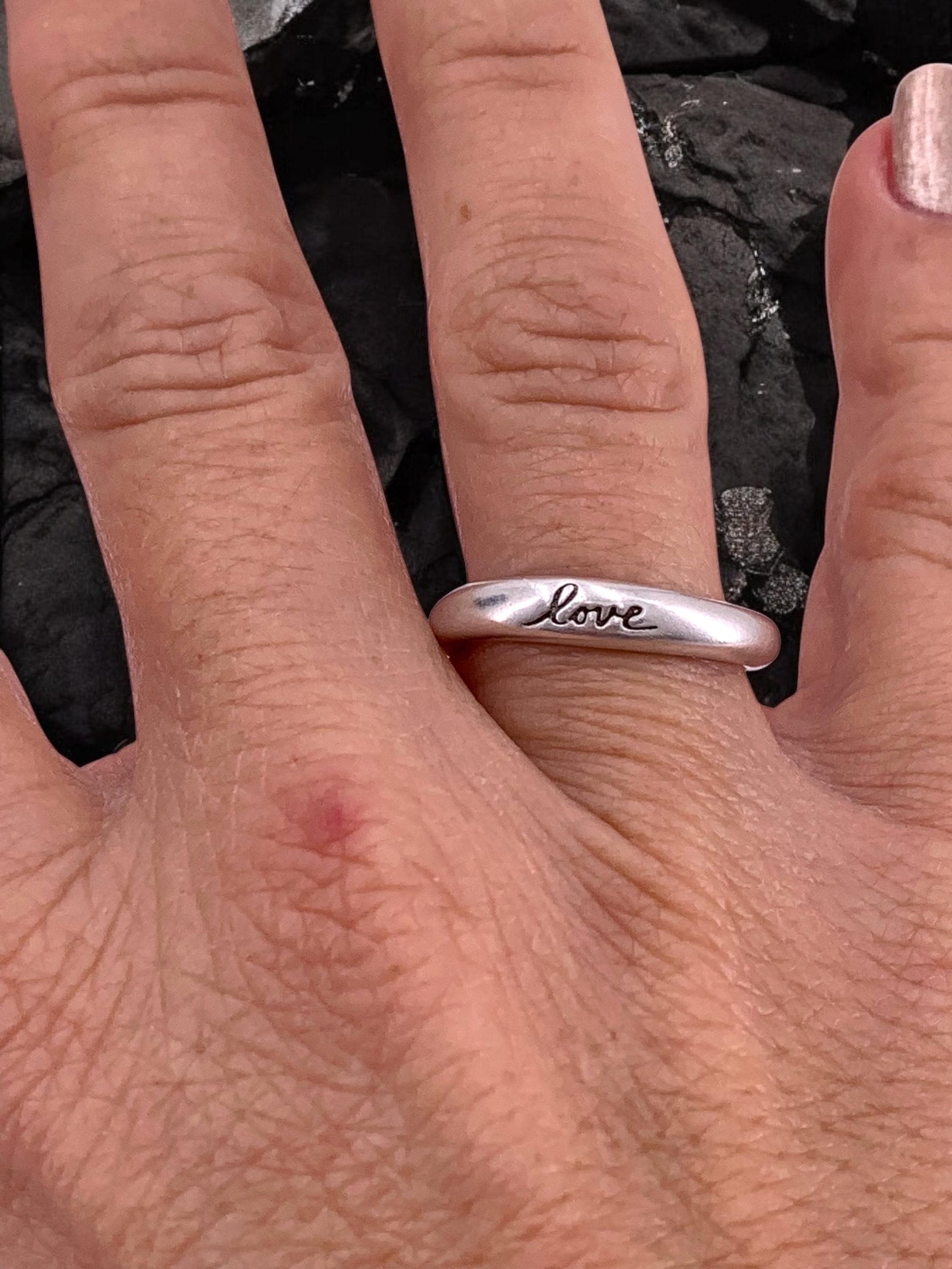 Stunning chunky silver ring with “love”- the perfect Valentine’s Day gift, dome ring, uno de 50 style, girlfriend gift, bold silver ring,