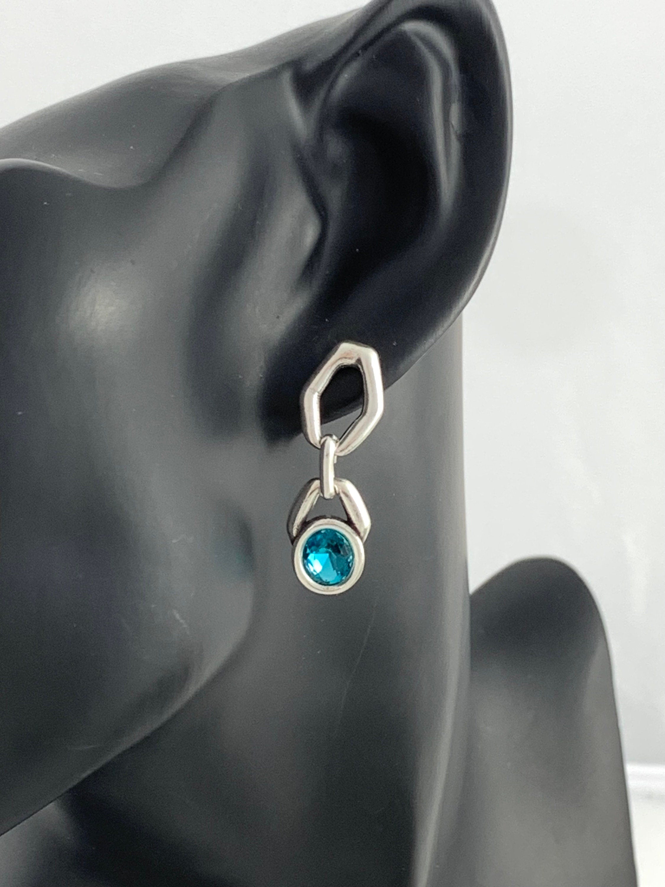 Bold Silver Earrings with Swarovski Crystal – Chunky Chain Statement Studs – Uno de 50 Style – Gift for Women - chain hypoallergenic earring