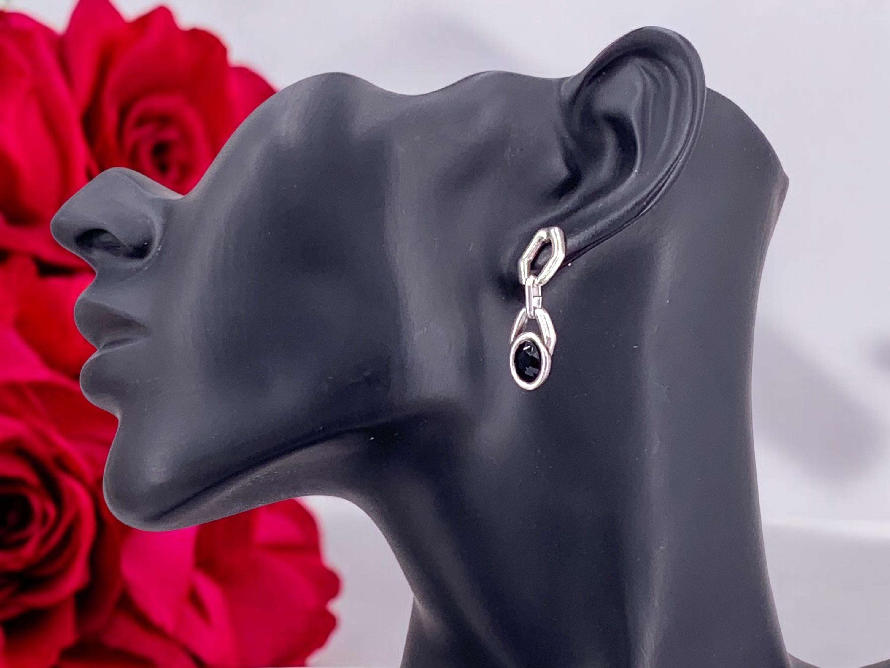Bold Silver Earrings with Swarovski Crystal – Chunky Chain Statement Studs – Uno de 50 Style – Gift for Women - chain hypoallergenic earring