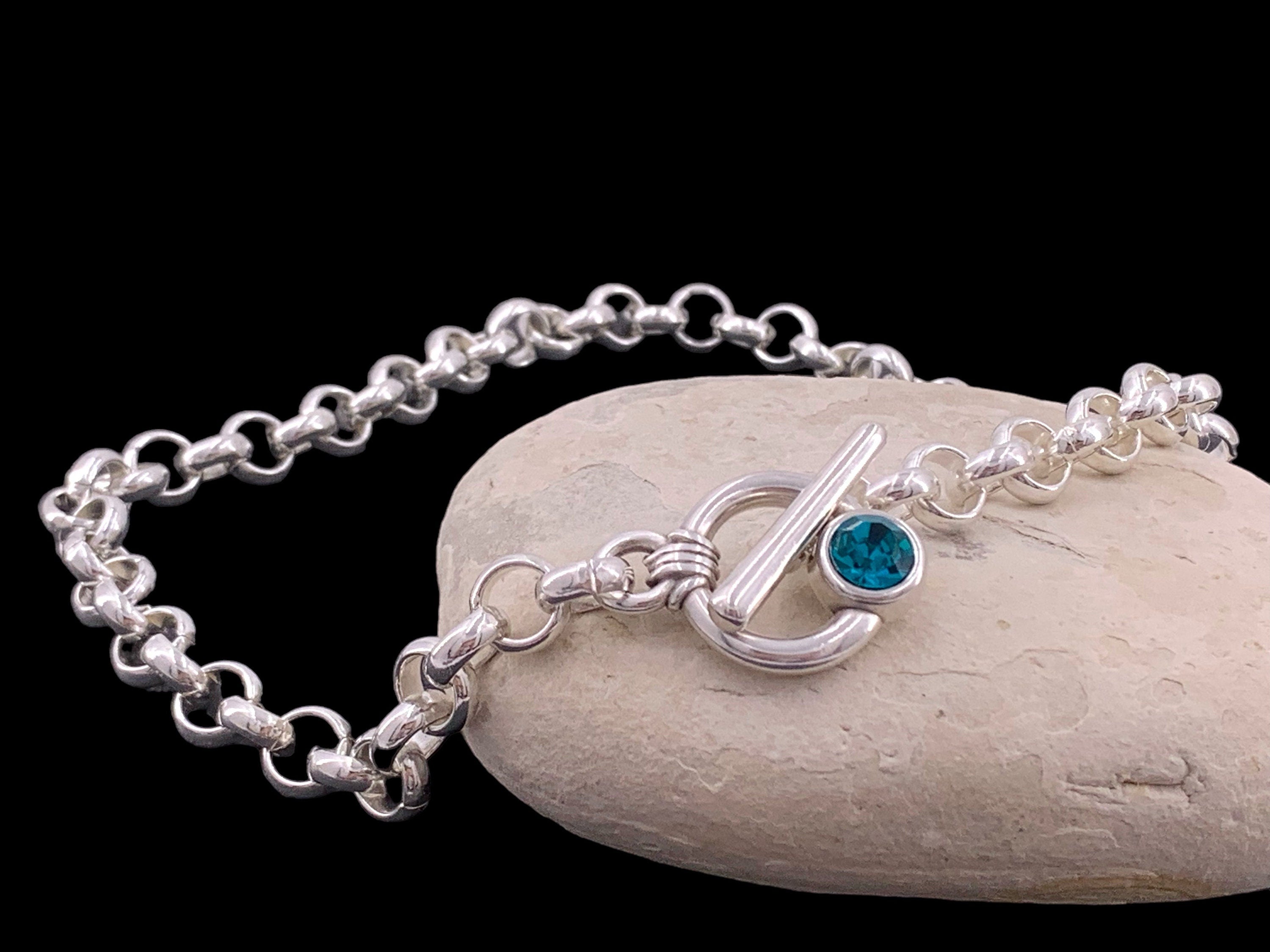 Chunky Silver Chain Necklace – Swarovski Crystal Toggle Clasp – Bold Rolo Chain – Custom Length – Handmade in Spain -