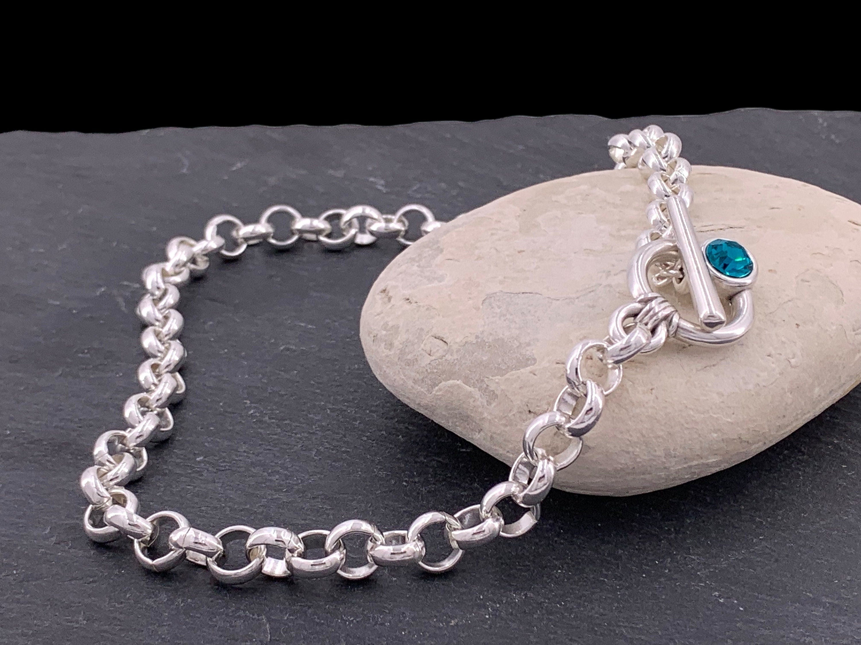 Chunky Silver Chain Necklace – Swarovski Crystal Toggle Clasp – Bold Rolo Chain – Custom Length – Handmade in Spain -