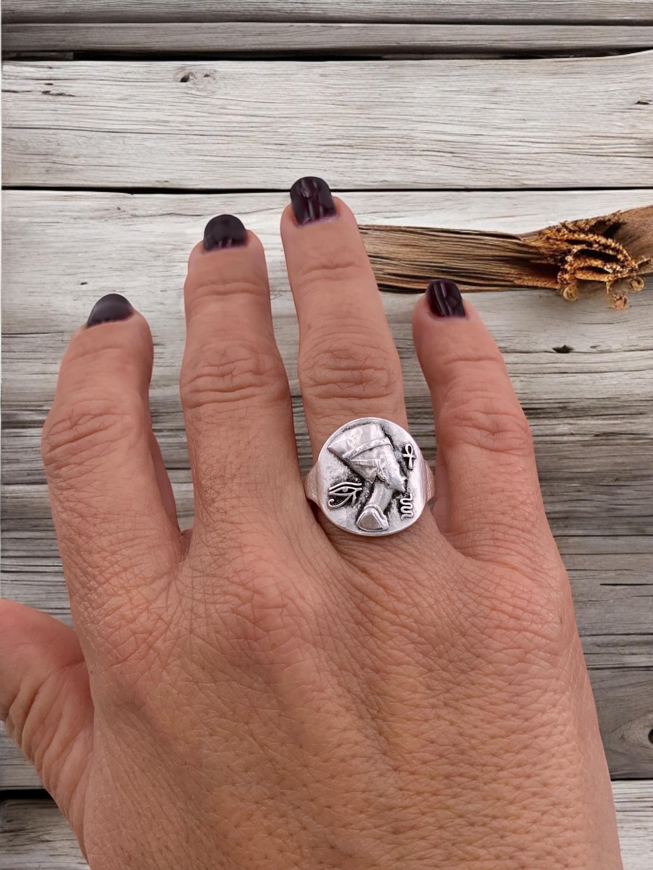 Adjustable Egyptian Ring: Silver Plated Brass Boho Statement Ring