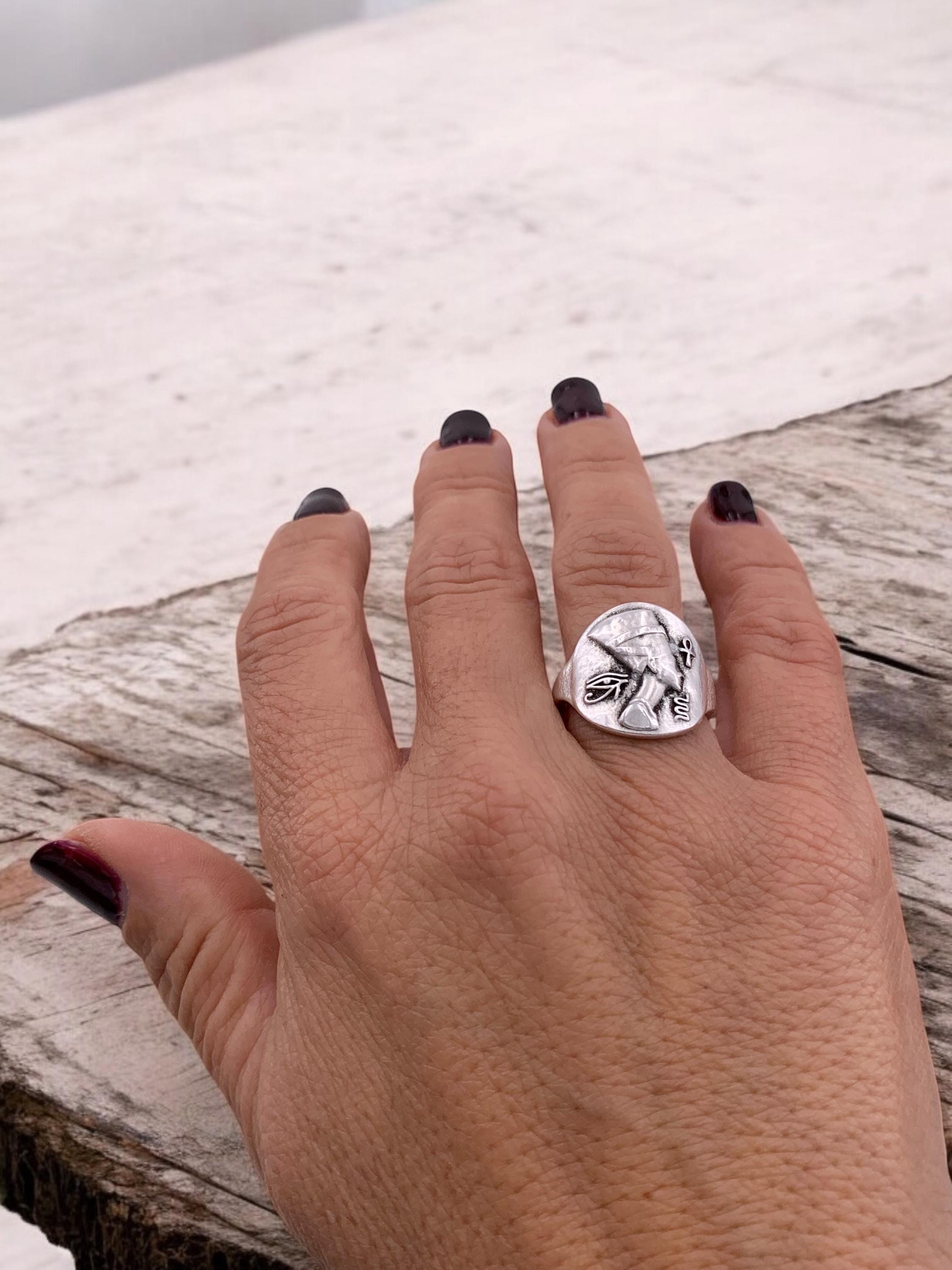 Adjustable Egyptian Ring: Silver Plated Brass Boho Statement Ring