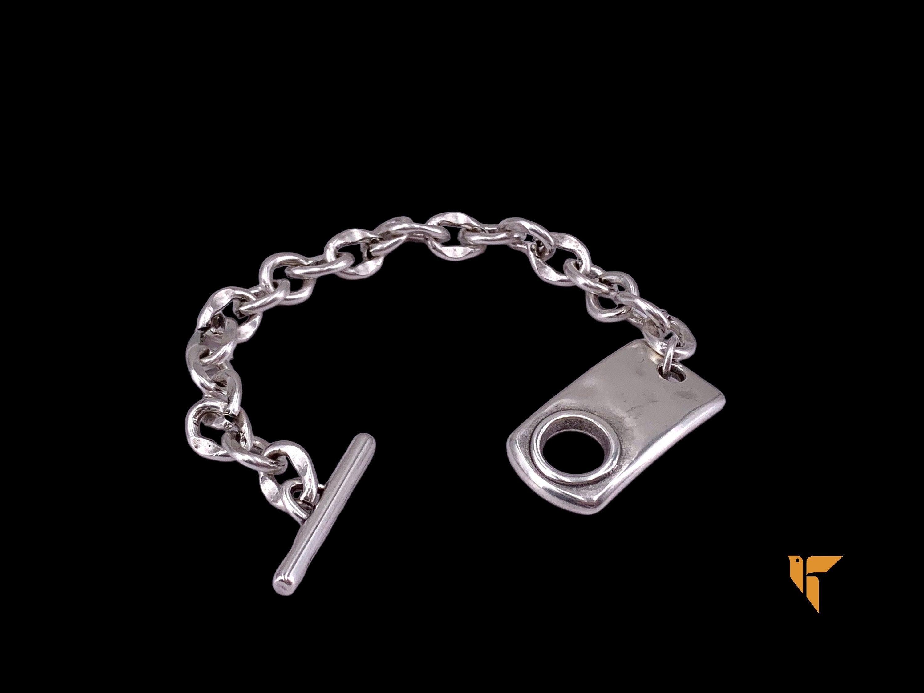 Chunky silver plated Steel Chain Bracelet with Toggle Clasp – Handmade Custom Fit – Kukuri Exclusive - bold edgy jewelry