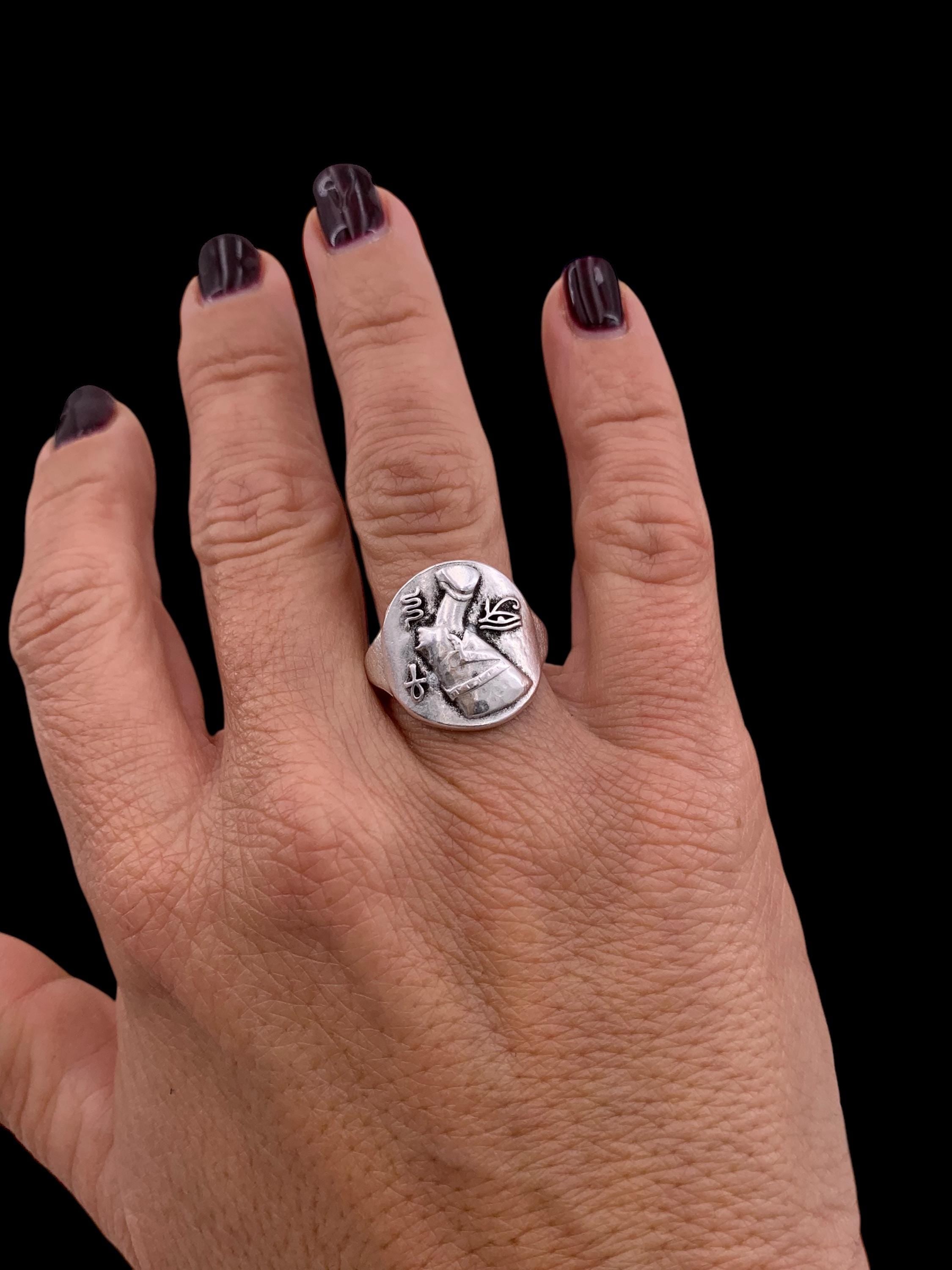 Adjustable Egyptian Ring: Silver Plated Brass Boho Statement Ring