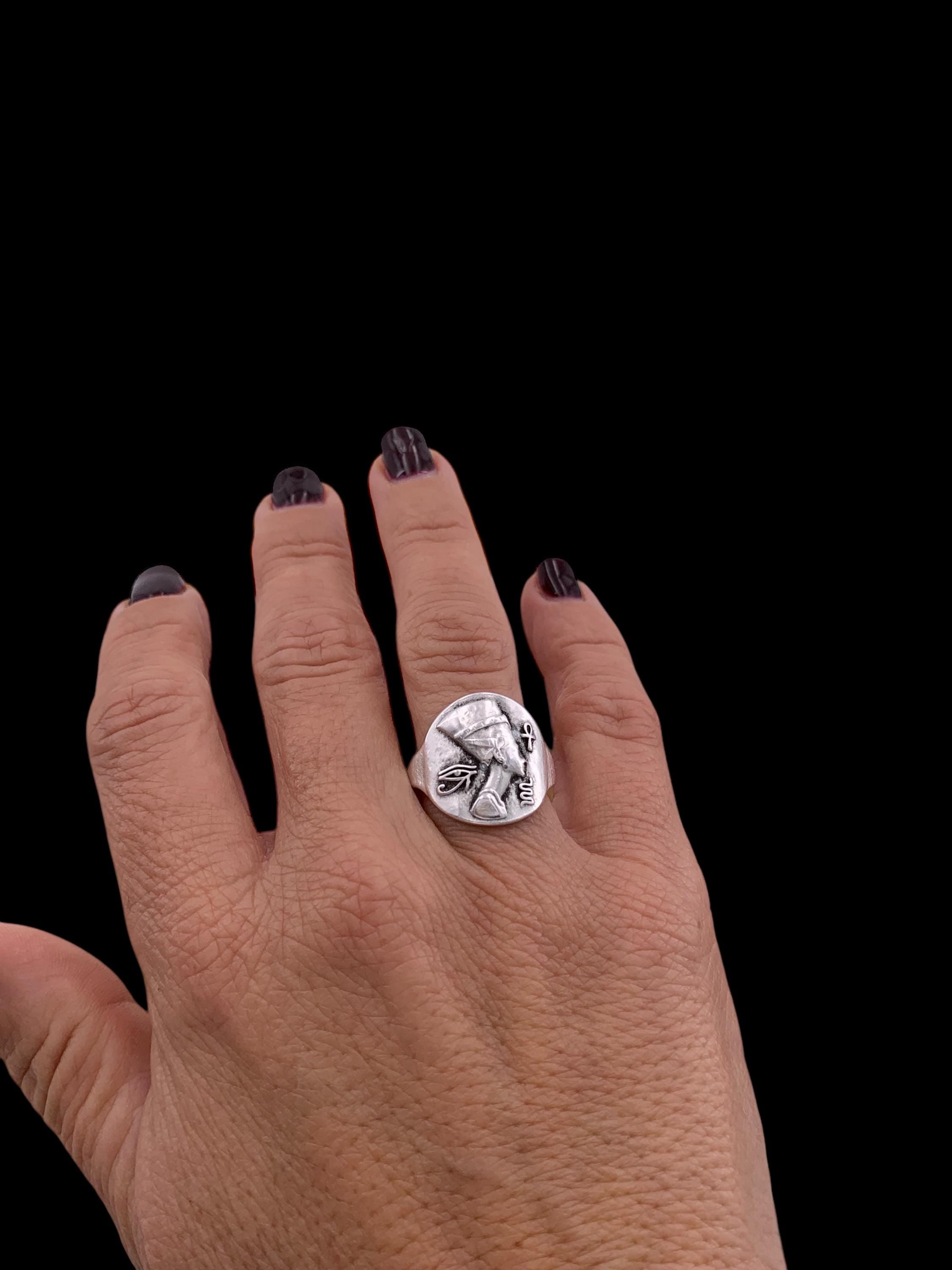 Adjustable Egyptian Ring: Silver Plated Brass Boho Statement Ring