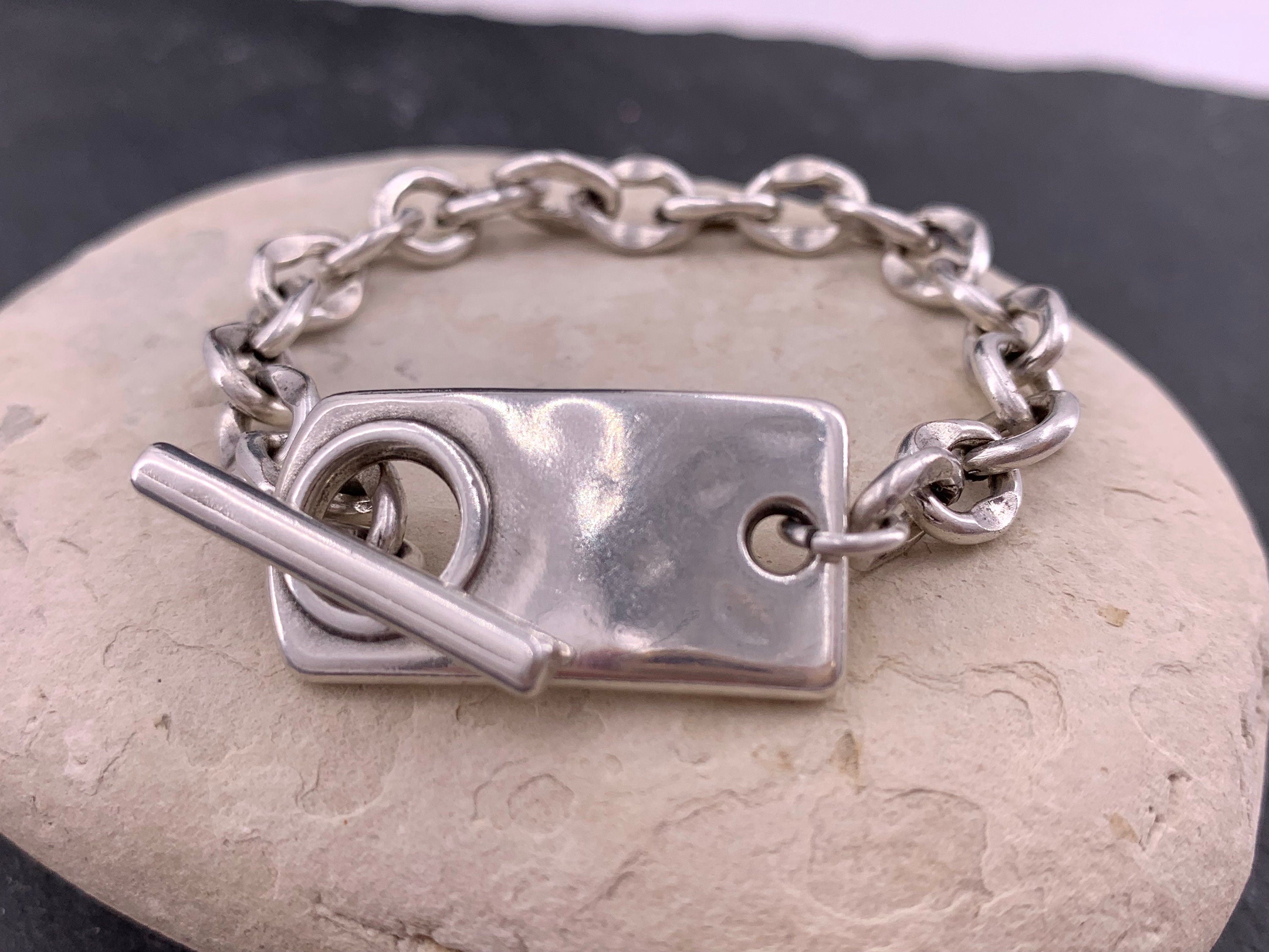 Chunky silver plated Steel Chain Bracelet with Toggle Clasp – Handmade Custom Fit – Kukuri Exclusive - bold edgy jewelry