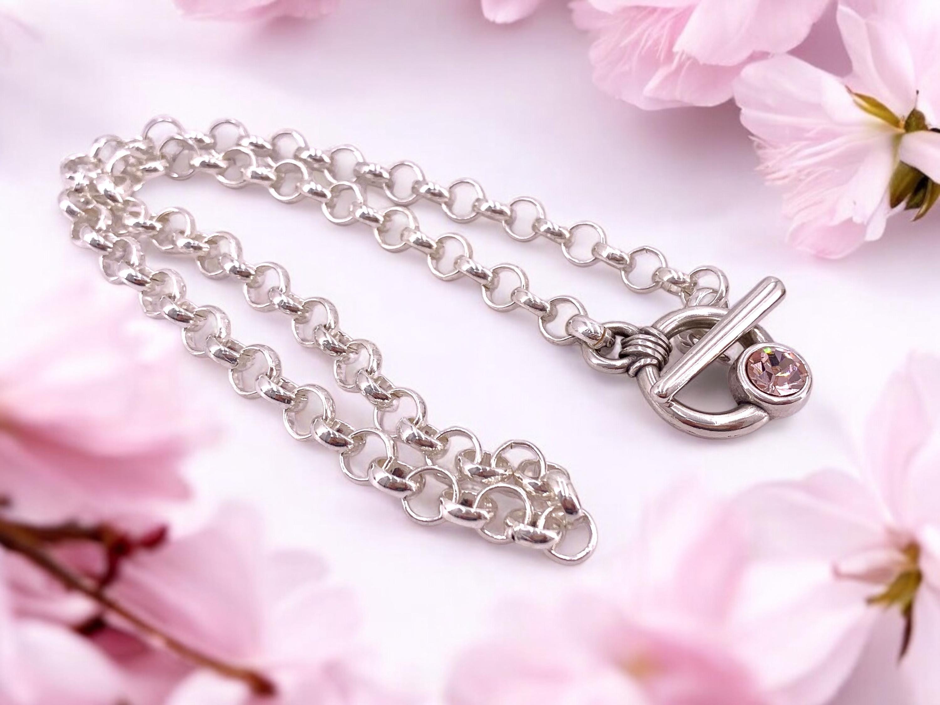 Handmade Silver Toggle Necklace: Chunky Rolo Chain with Swarovski Crystal
