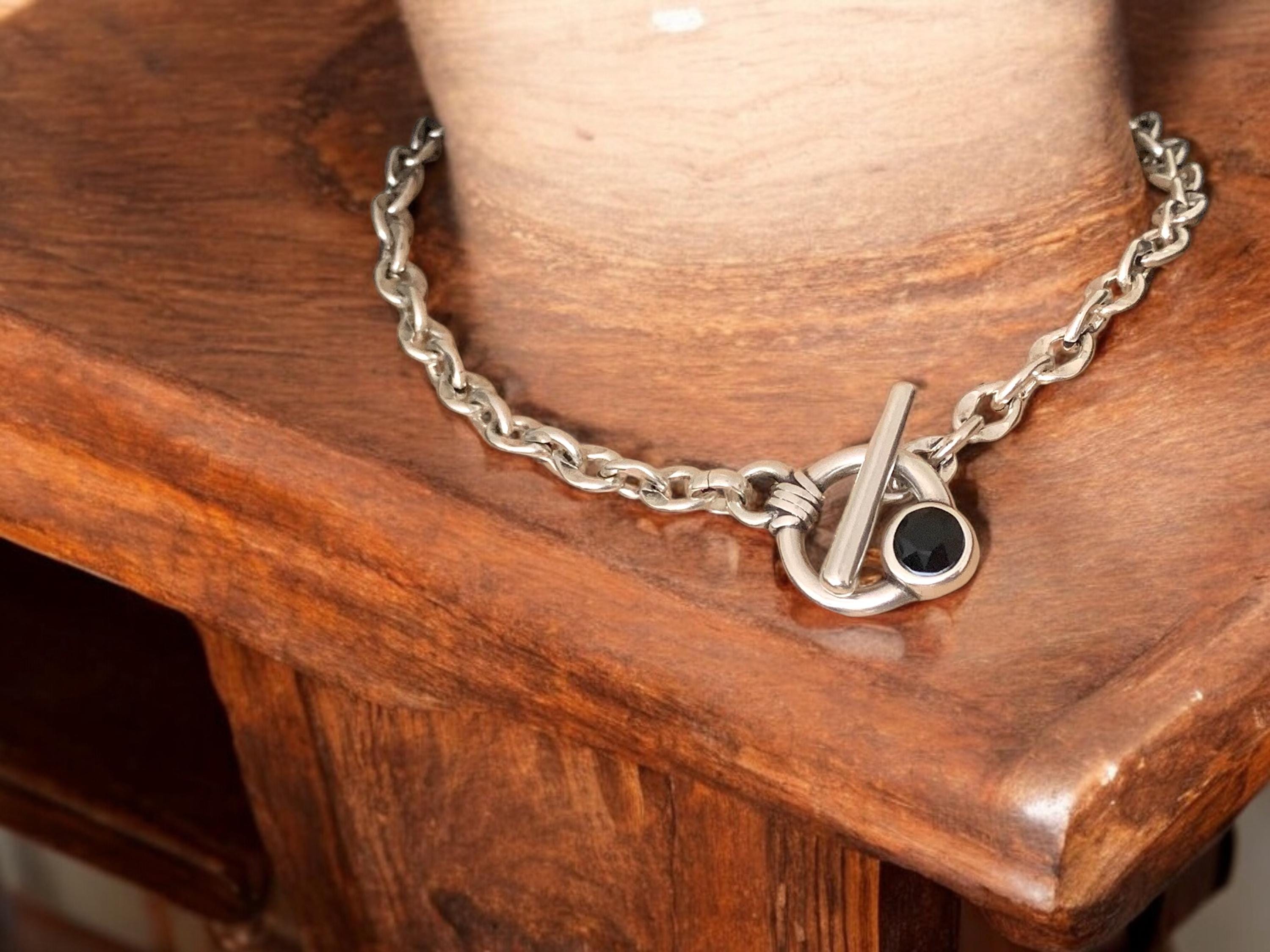 Silver chunky toggle necklace, chain necklace with Swarovski crystal, gift for her, uno de 50 style, bold chain choker