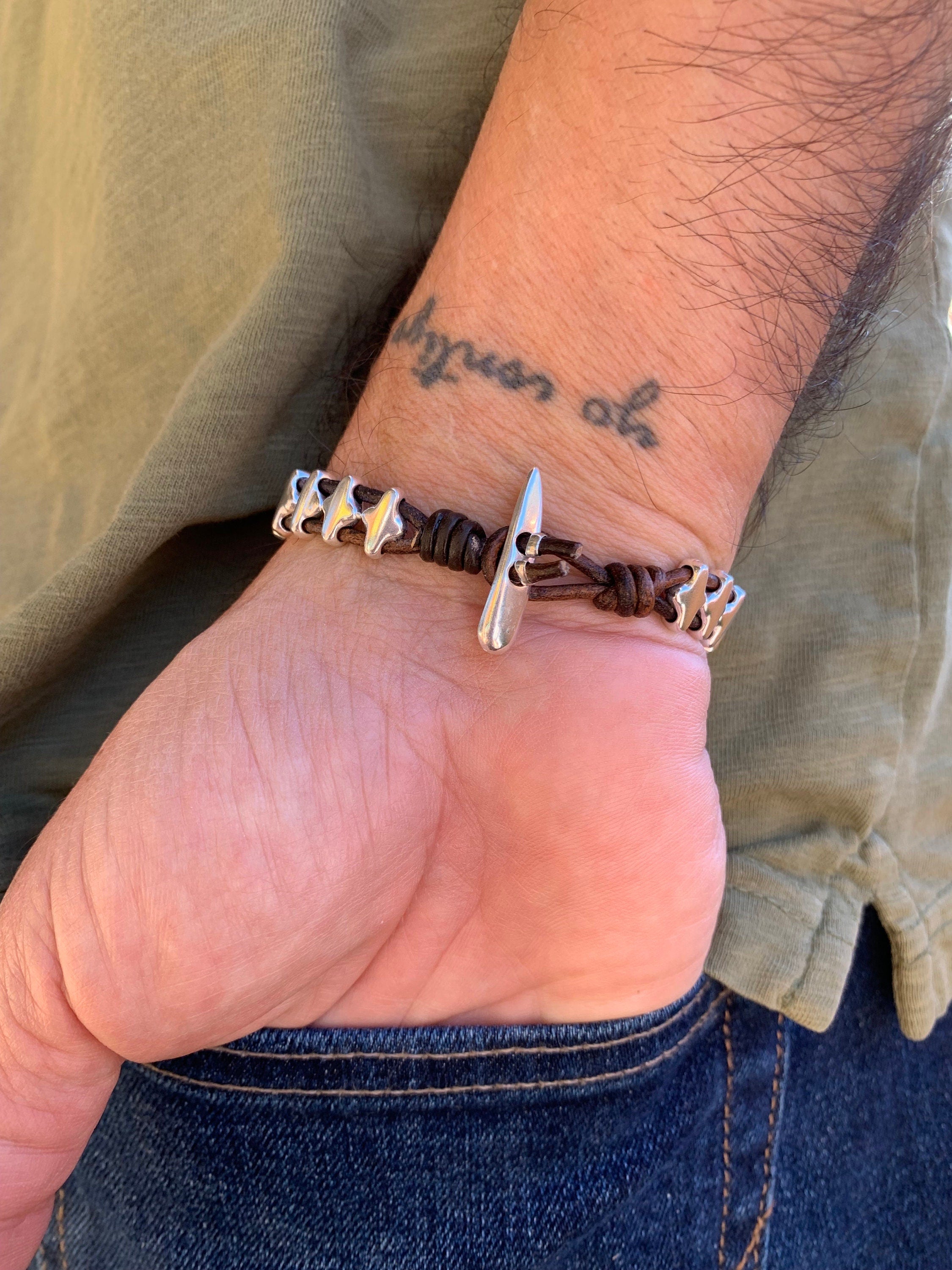 leather bracelet for men, silver beaded leather bracelet, silver beads bracelet, surf bracelet, bohemian men bracelet, gift for men, men’s