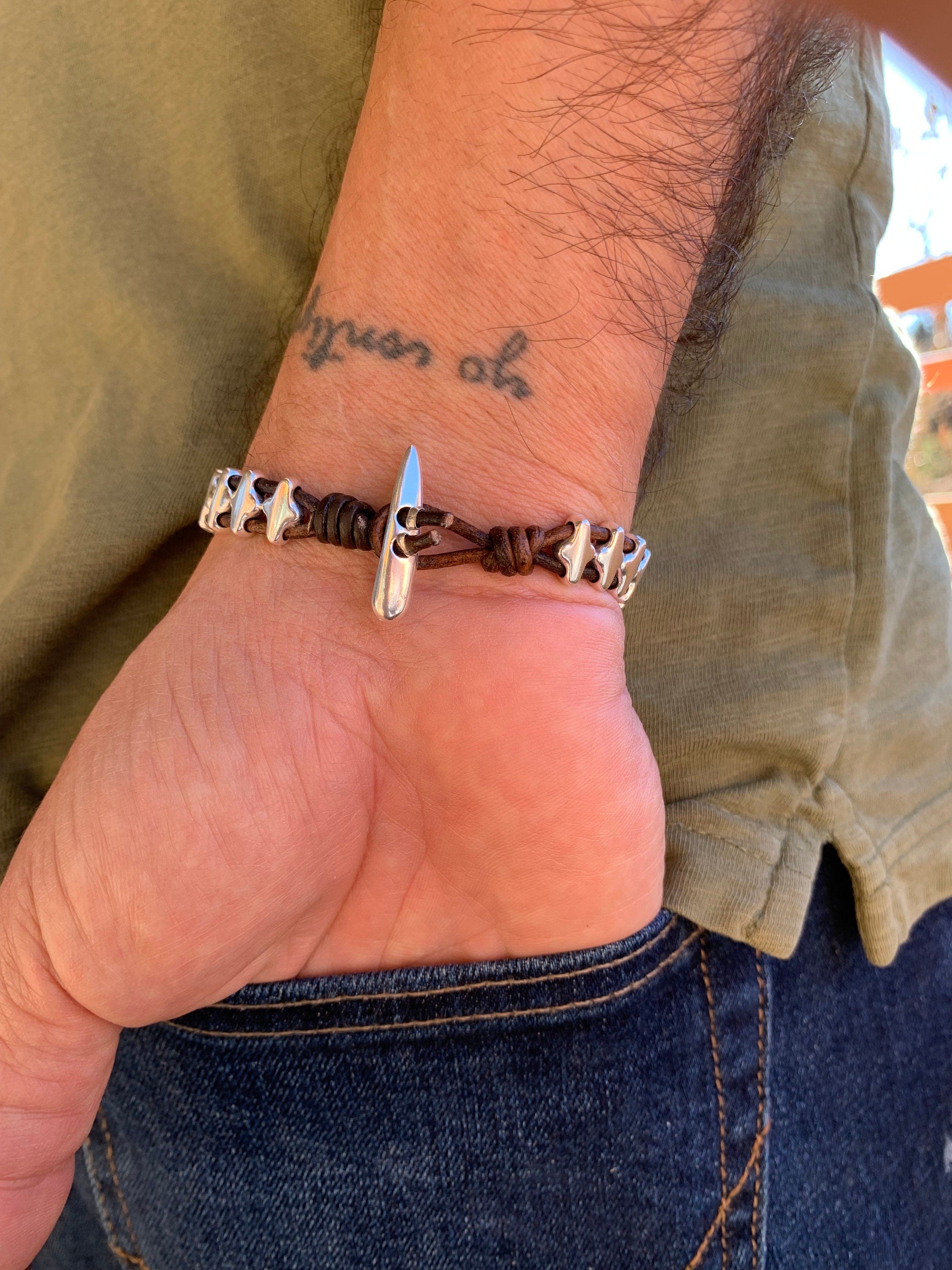 leather bracelet for men, silver beaded leather bracelet, silver beads bracelet, surf bracelet, bohemian men bracelet, gift for men, men’s