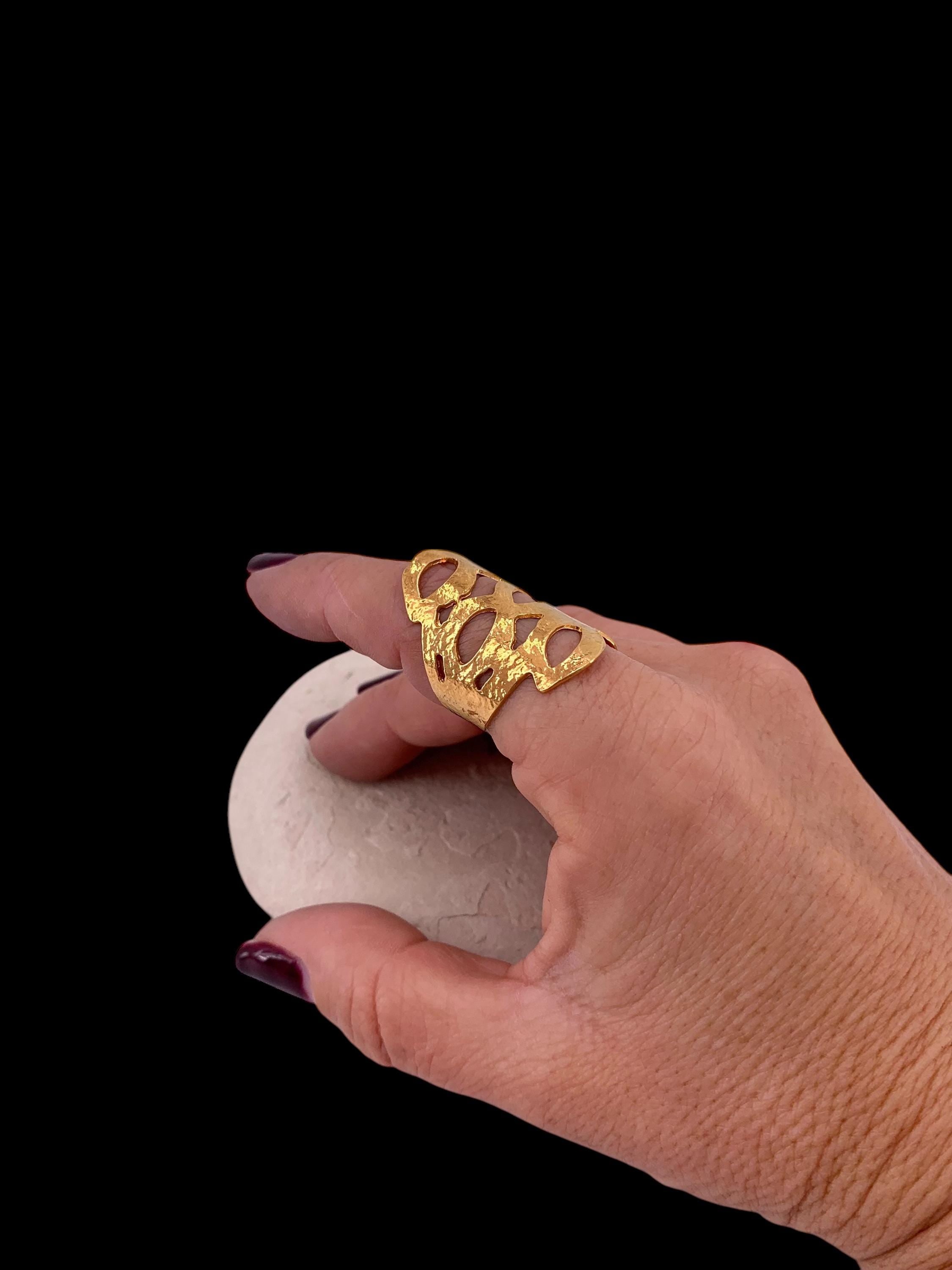 Layering triple band wide chunky silver or gold ring, statement hammered ring, adjustable bohemian ring for women, gift for her