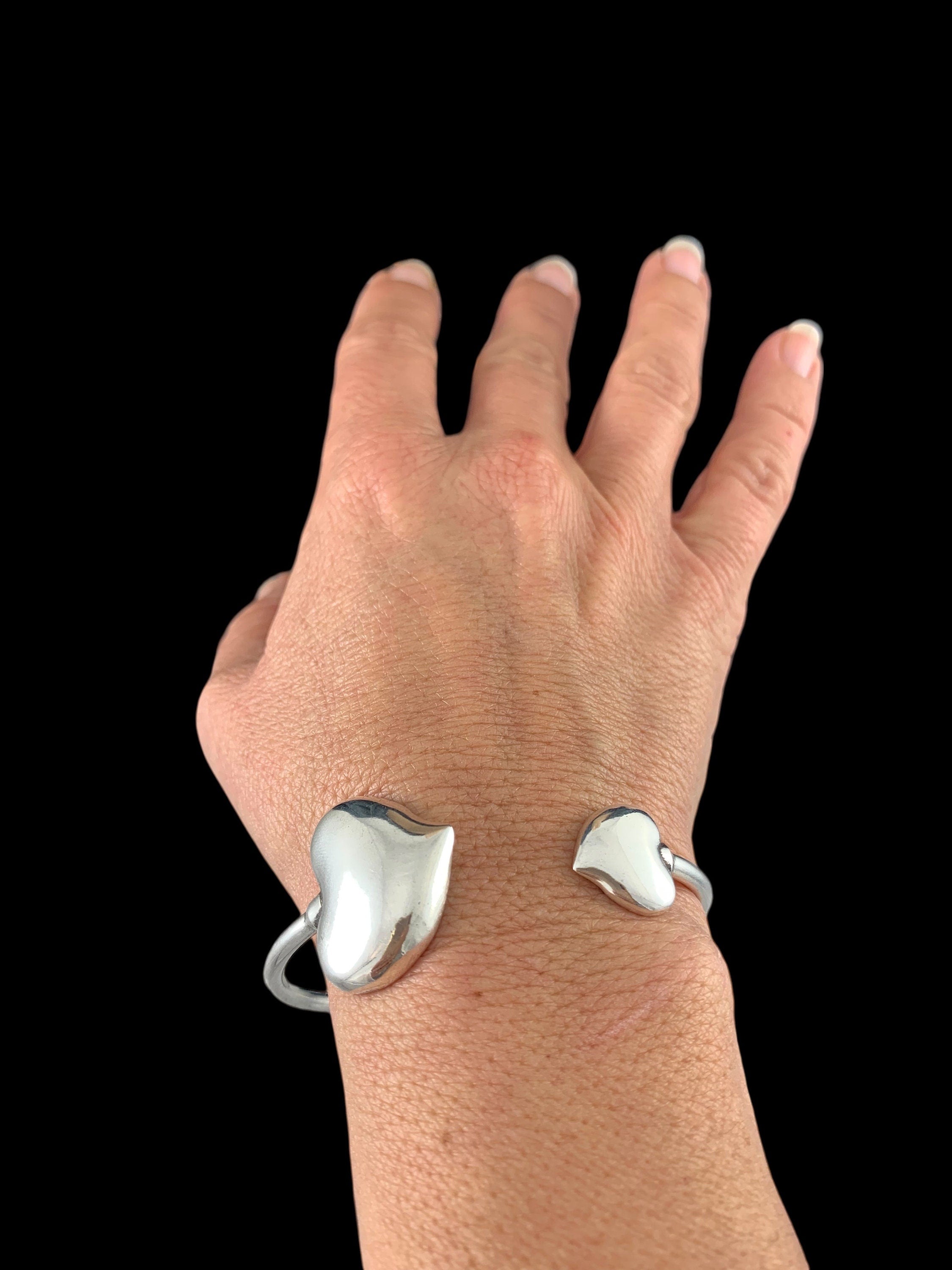Chunky Open Heart Cuff Bracelet – Adjustable Vintage-Inspired Silver Bangle for Women – Sculptural Statement Jewelry -