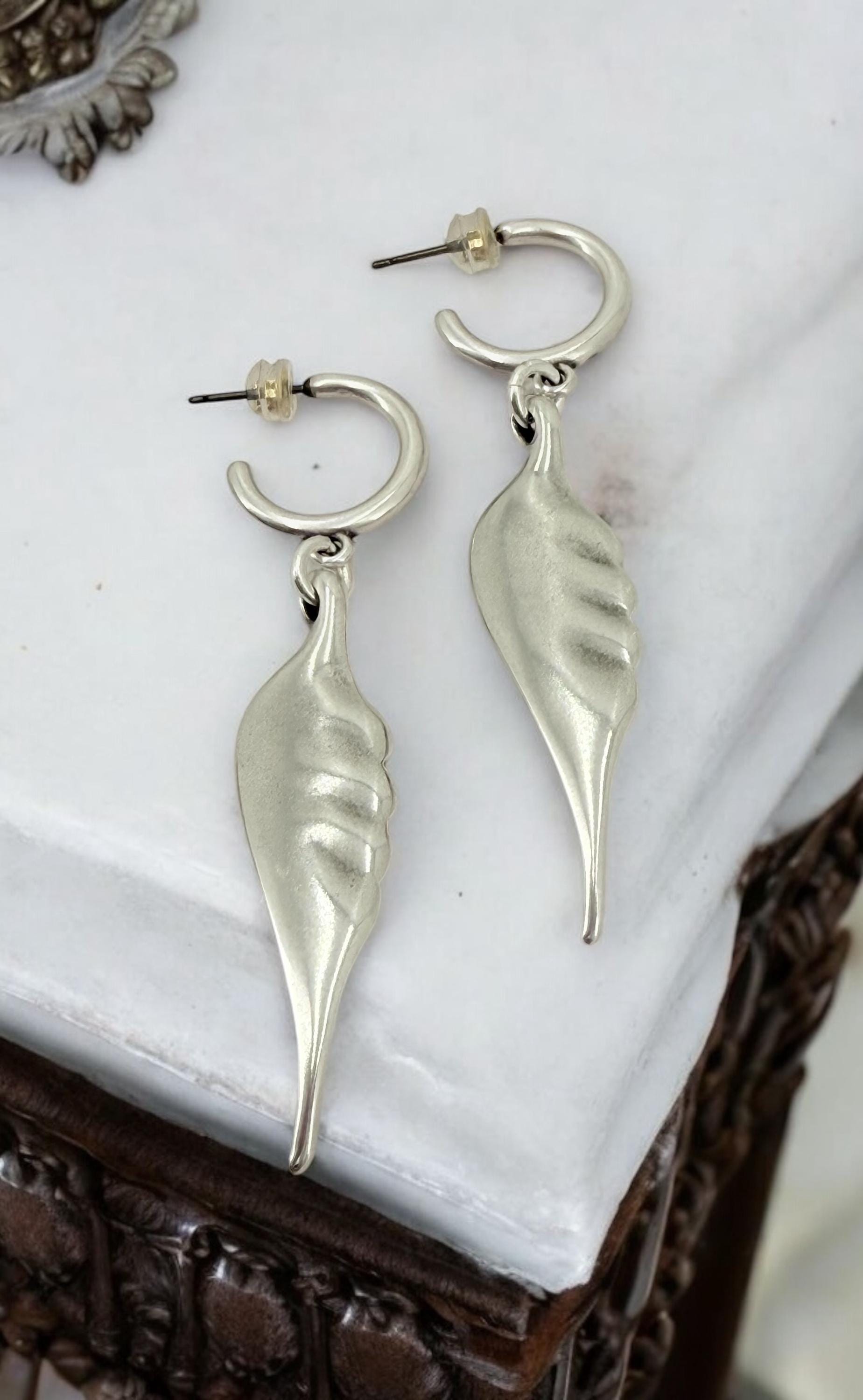 Boho Hoop Earrings with Large Dangling Angel Wings – Sillver long Feminine & Sculptural Statement bold Jewelry – Elegant Gift for Women -