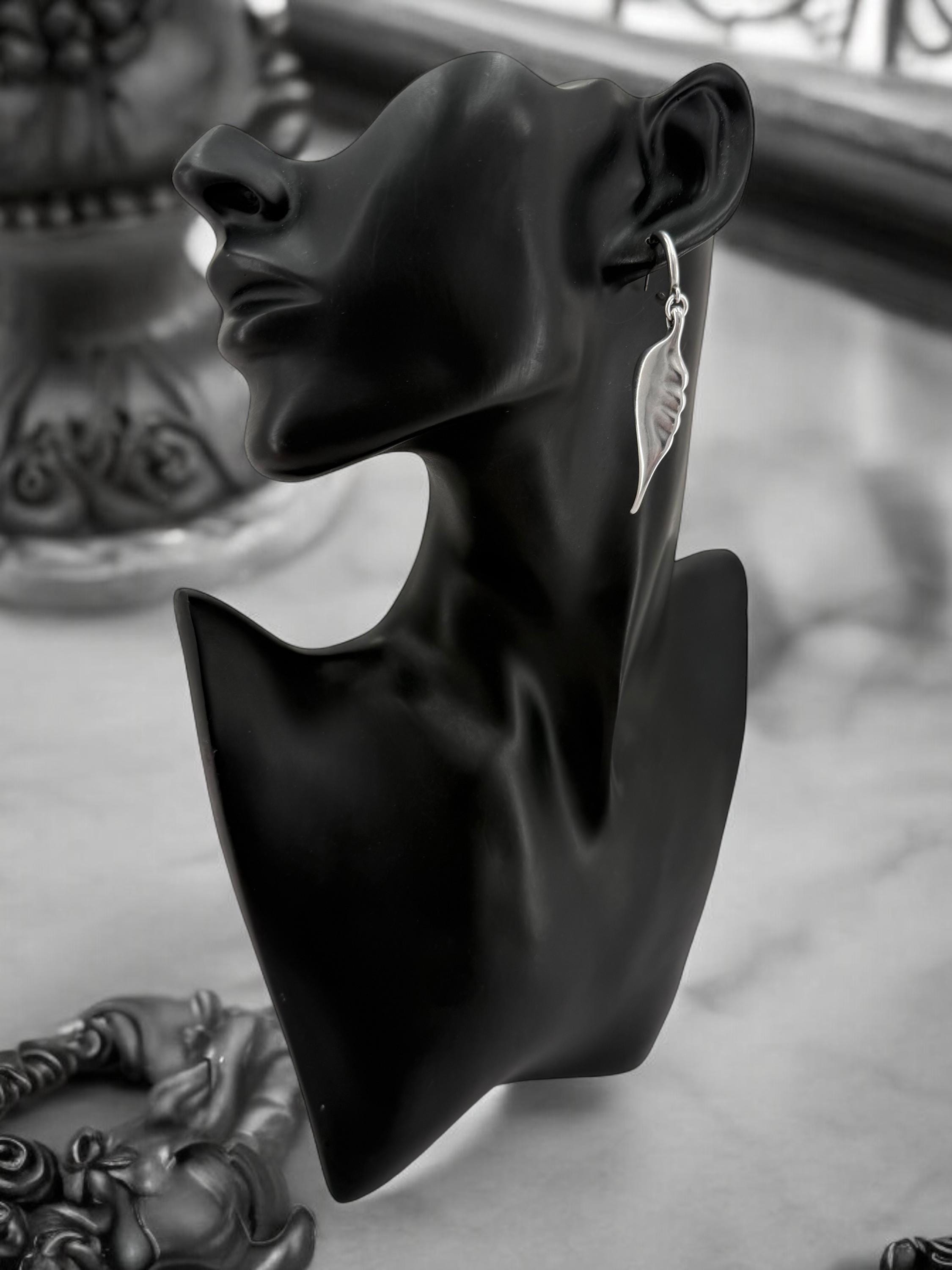 Boho Hoop Earrings with Large Dangling Angel Wings – Sillver long Feminine & Sculptural Statement bold Jewelry – Elegant Gift for Women -