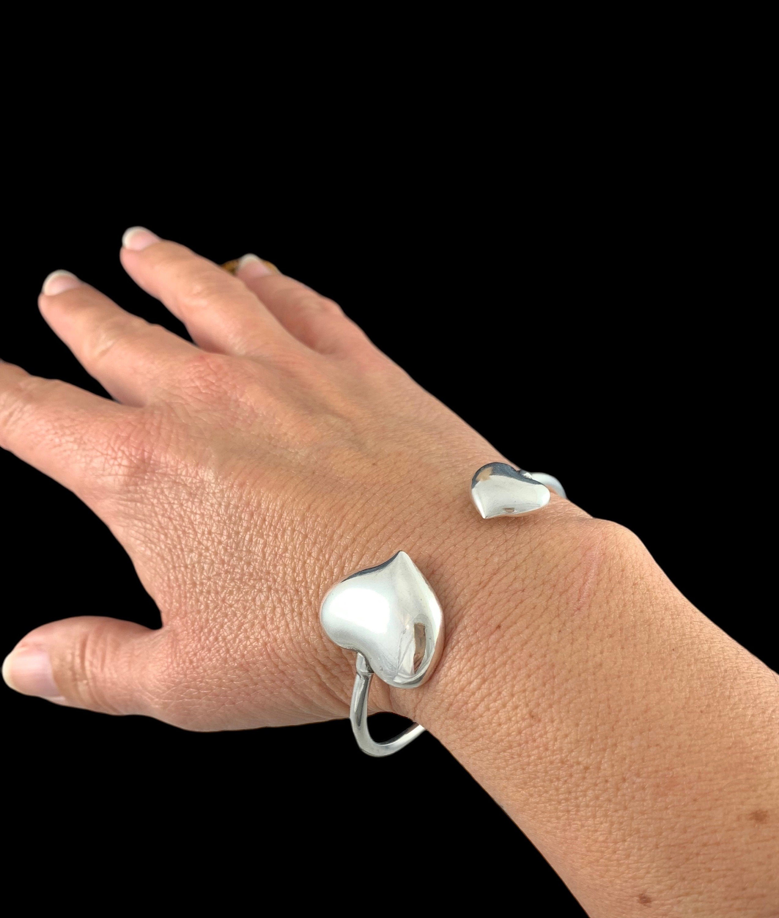 Chunky Open Heart Cuff Bracelet – Adjustable Vintage-Inspired Silver Bangle for Women – Sculptural Statement Jewelry -