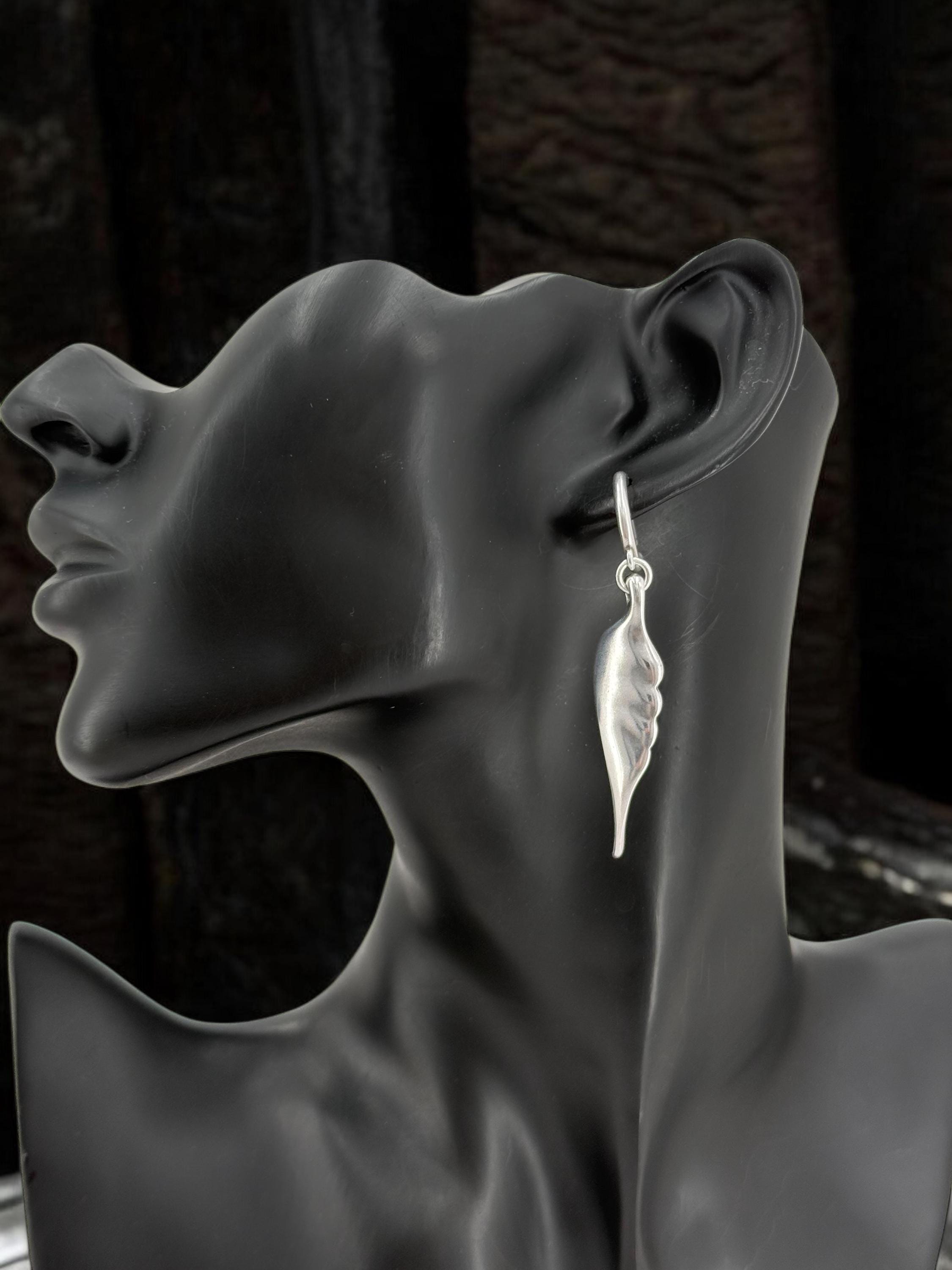 Boho Hoop Earrings with Large Dangling Angel Wings – Sillver long Feminine & Sculptural Statement bold Jewelry – Elegant Gift for Women -