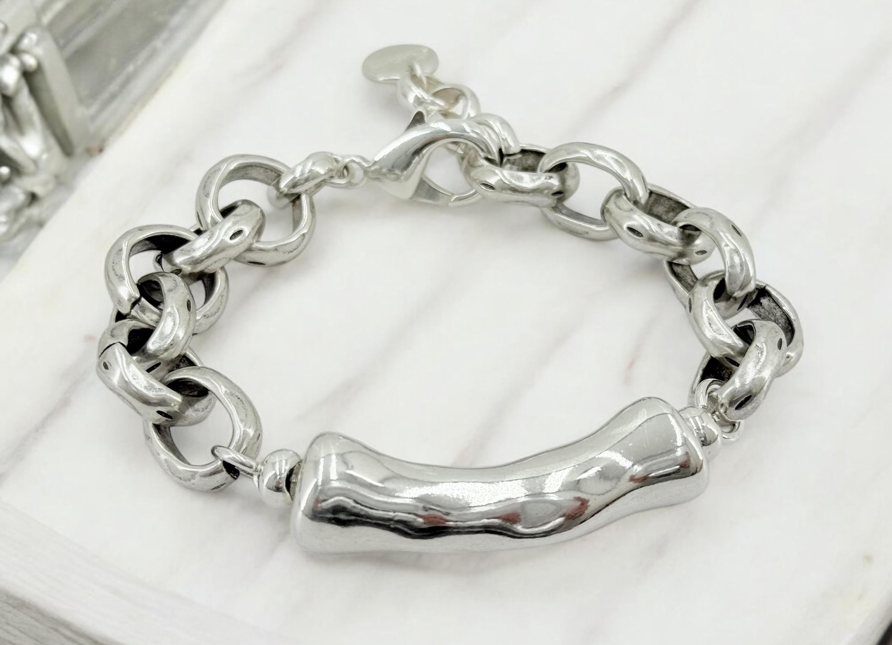 Chunky silver bracelet, tube bracelet, silver bold bracelet, silver chain bracelet, thick link bracelet, uno de 50 style, statement bracelet