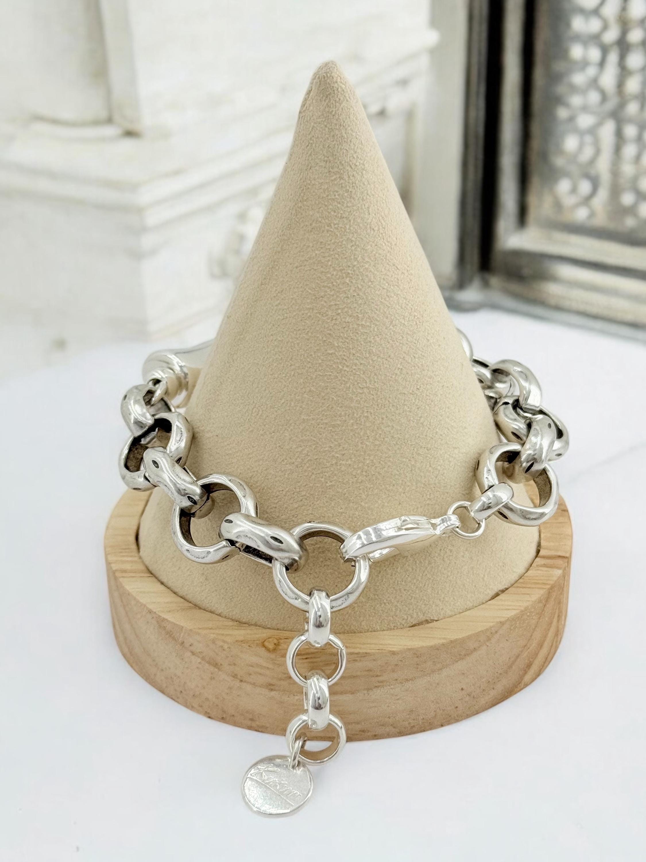 Chunky silver bracelet, tube bracelet, silver bold bracelet, silver chain bracelet, thick link bracelet, uno de 50 style, statement bracelet