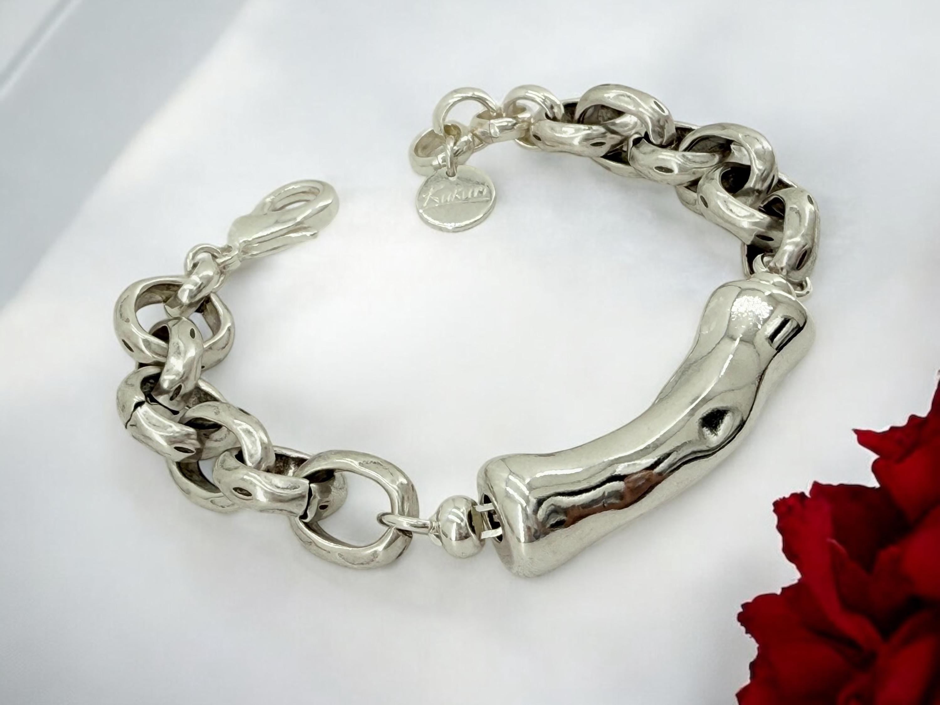 Chunky silver bracelet, tube bracelet, silver bold bracelet, silver chain bracelet, thick link bracelet, uno de 50 style, statement bracelet