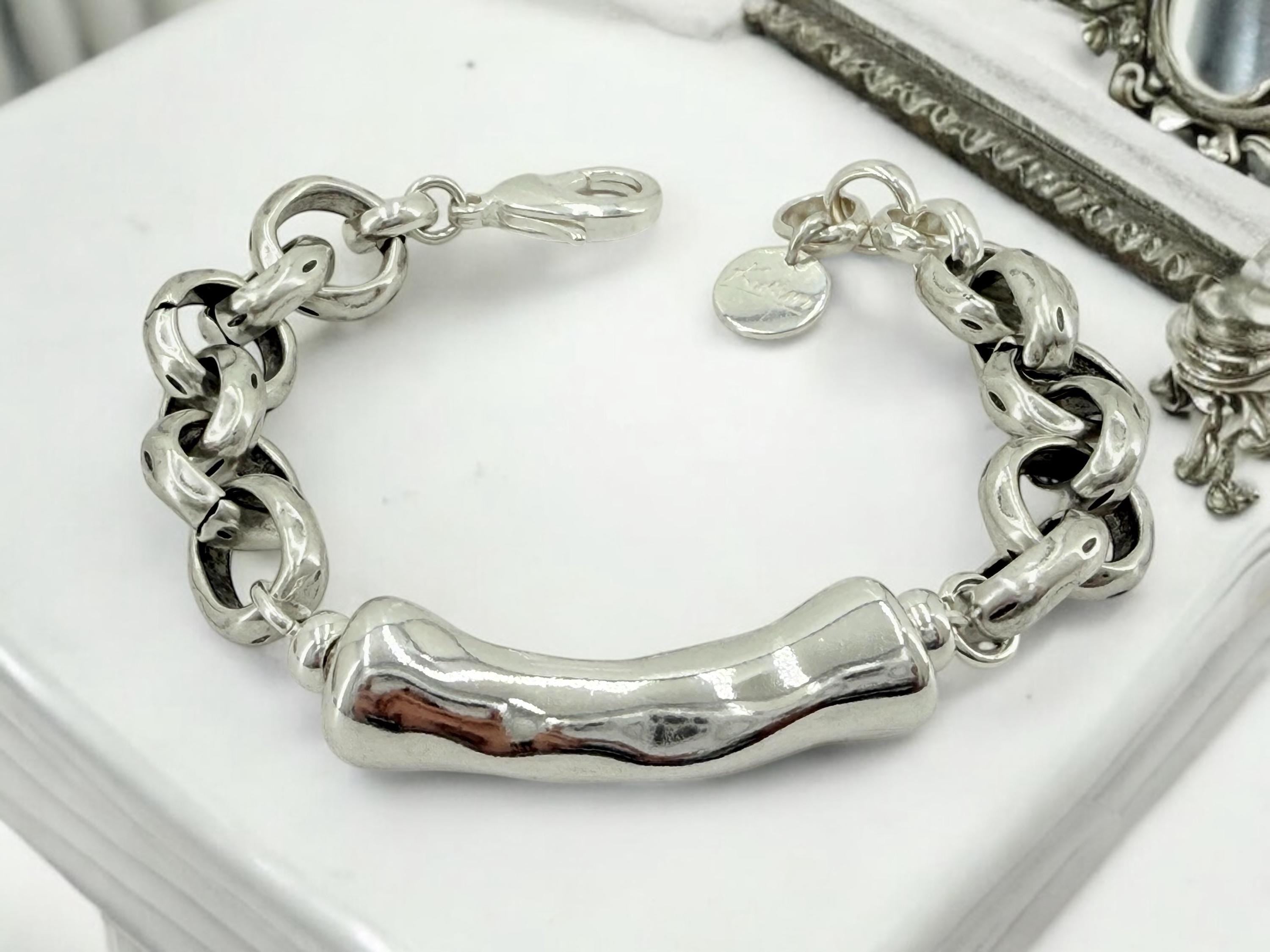 Chunky silver bracelet, tube bracelet, silver bold bracelet, silver chain bracelet, thick link bracelet, uno de 50 style, statement bracelet
