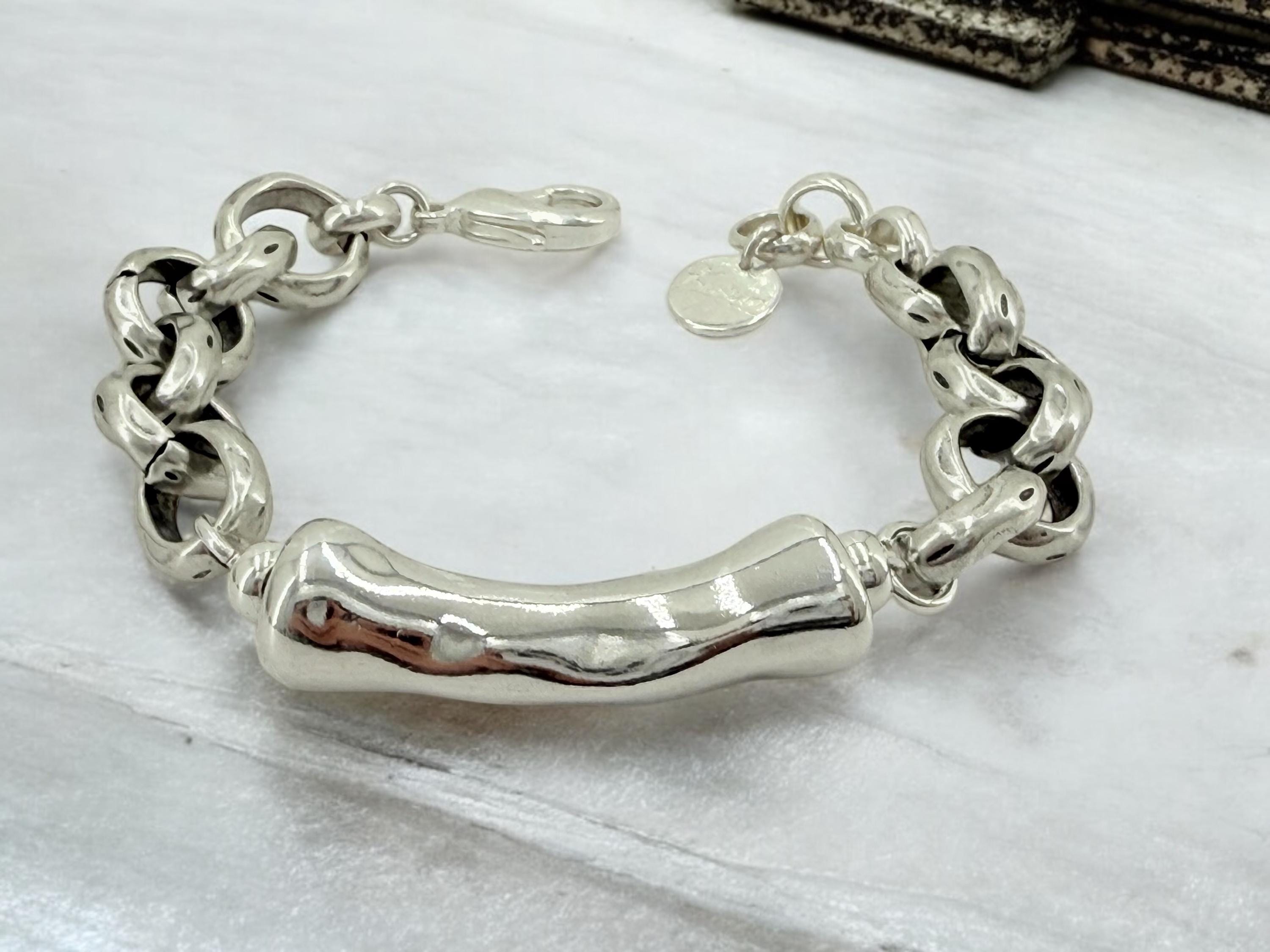 Chunky silver bracelet, tube bracelet, silver bold bracelet, silver chain bracelet, thick link bracelet, uno de 50 style, statement bracelet