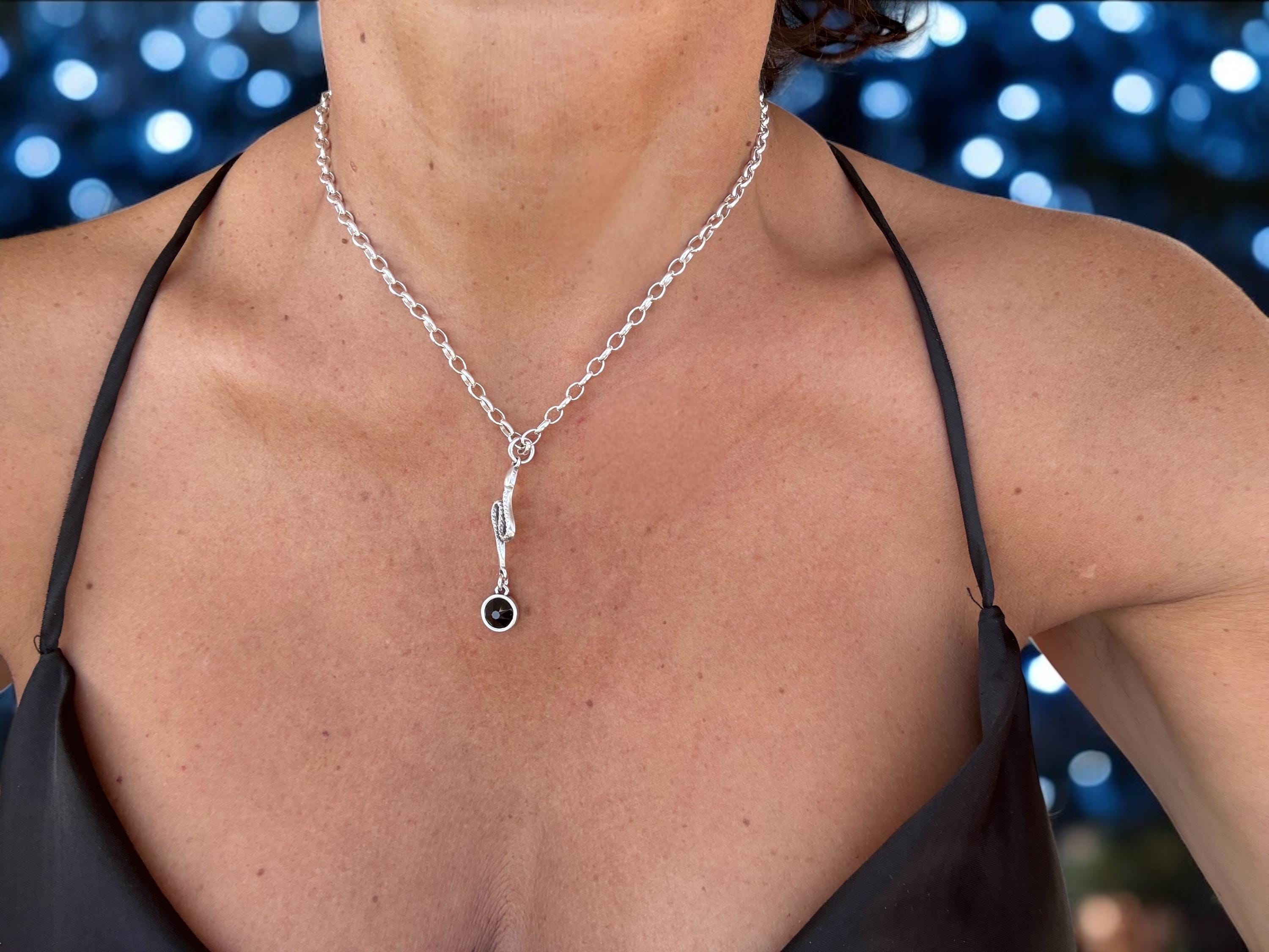 Silver Snake Pendant with Swarovski Crystal delicate Necklace – Handmade boho Jewelry –