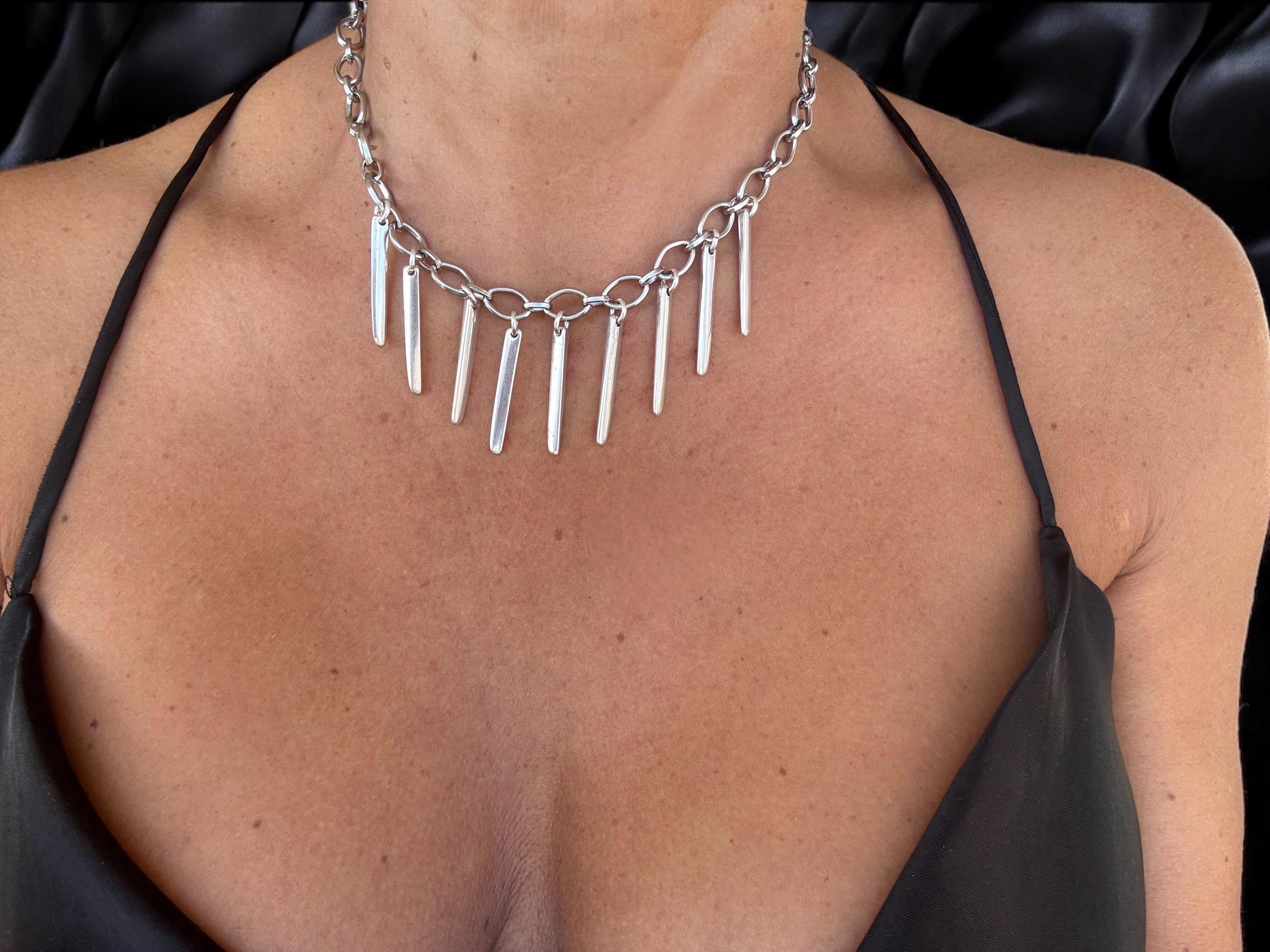 Bold Steel Chain chunky Necklace with Sculptural Silver Spikes – Voluminous Urban Design with Geometric Edge - statement choker - gift