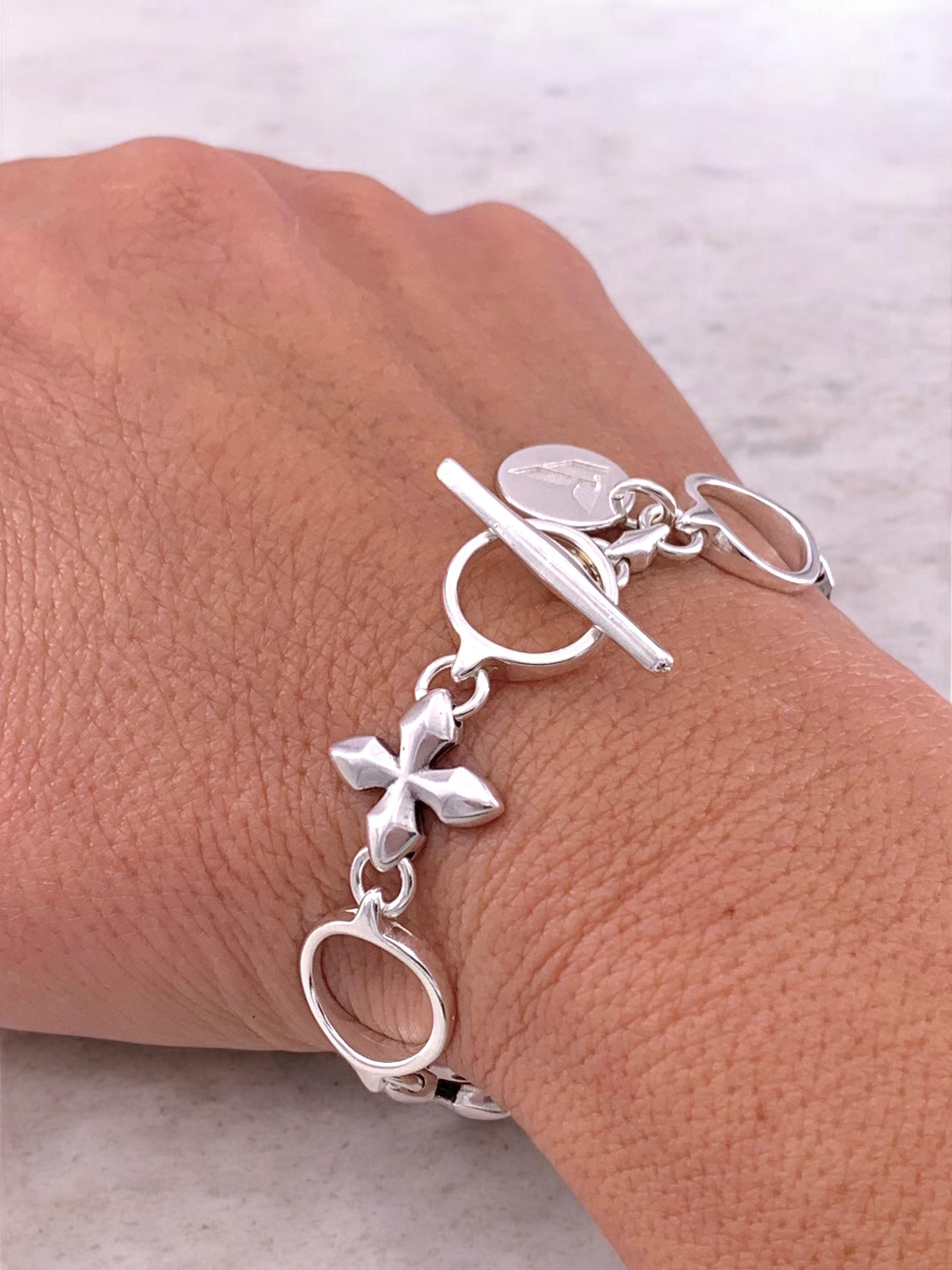 Special silver cross link chain bracelet, silver chain toggle bracelet, bold bracelet, bohemian delicate bracelet, uno de 50 style, gift