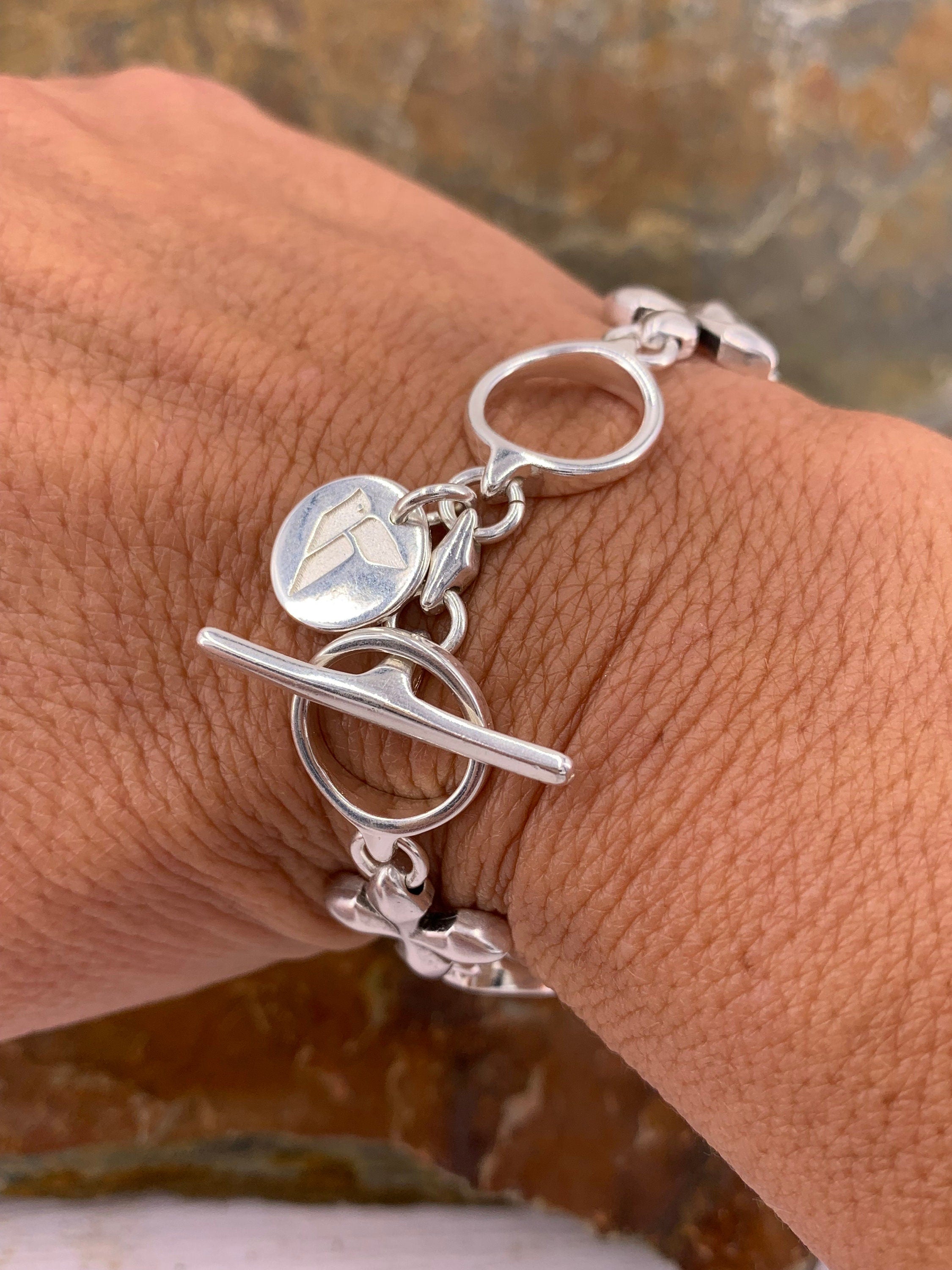 Special silver cross link chain bracelet, silver chain toggle bracelet, bold bracelet, bohemian delicate bracelet, uno de 50 style, gift