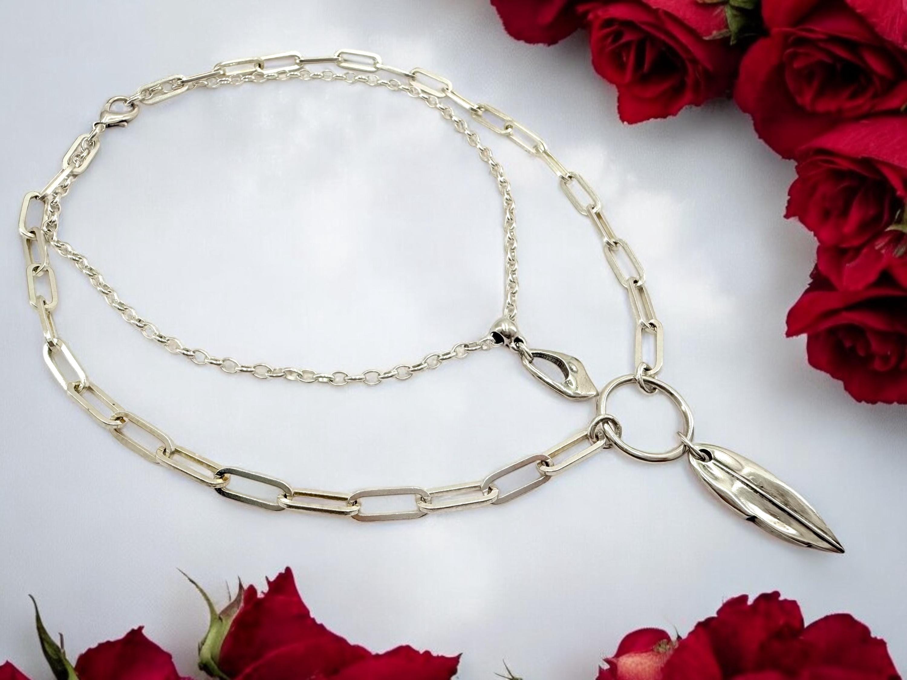 Double-Strand Silver Pendant Necklace – Layered Handmade Jewelry with Mixed Chains & Lobster Clasp – Exclusive design - layering choker