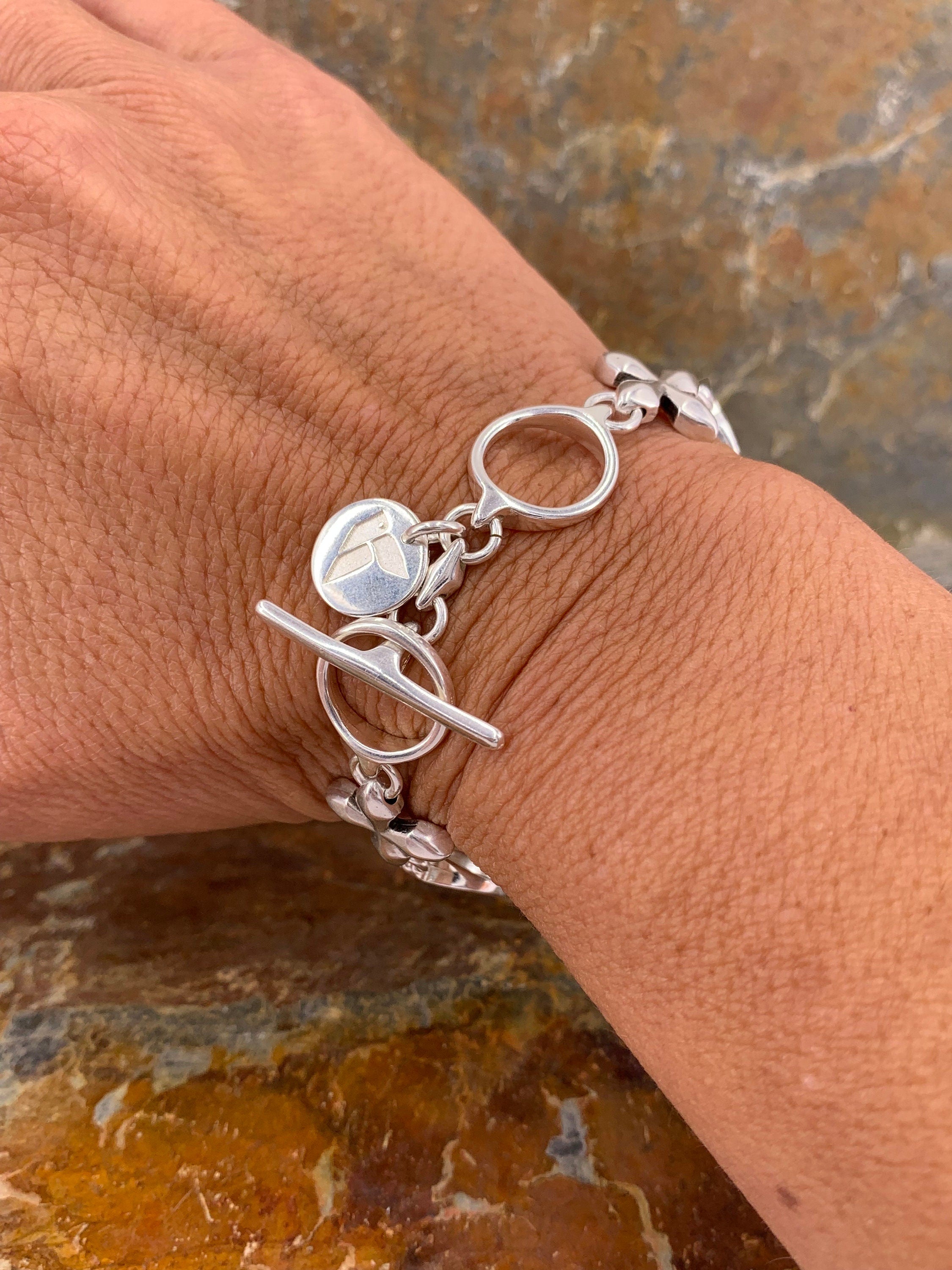 Special silver cross link chain bracelet, silver chain toggle bracelet, bold bracelet, bohemian delicate bracelet, uno de 50 style, gift