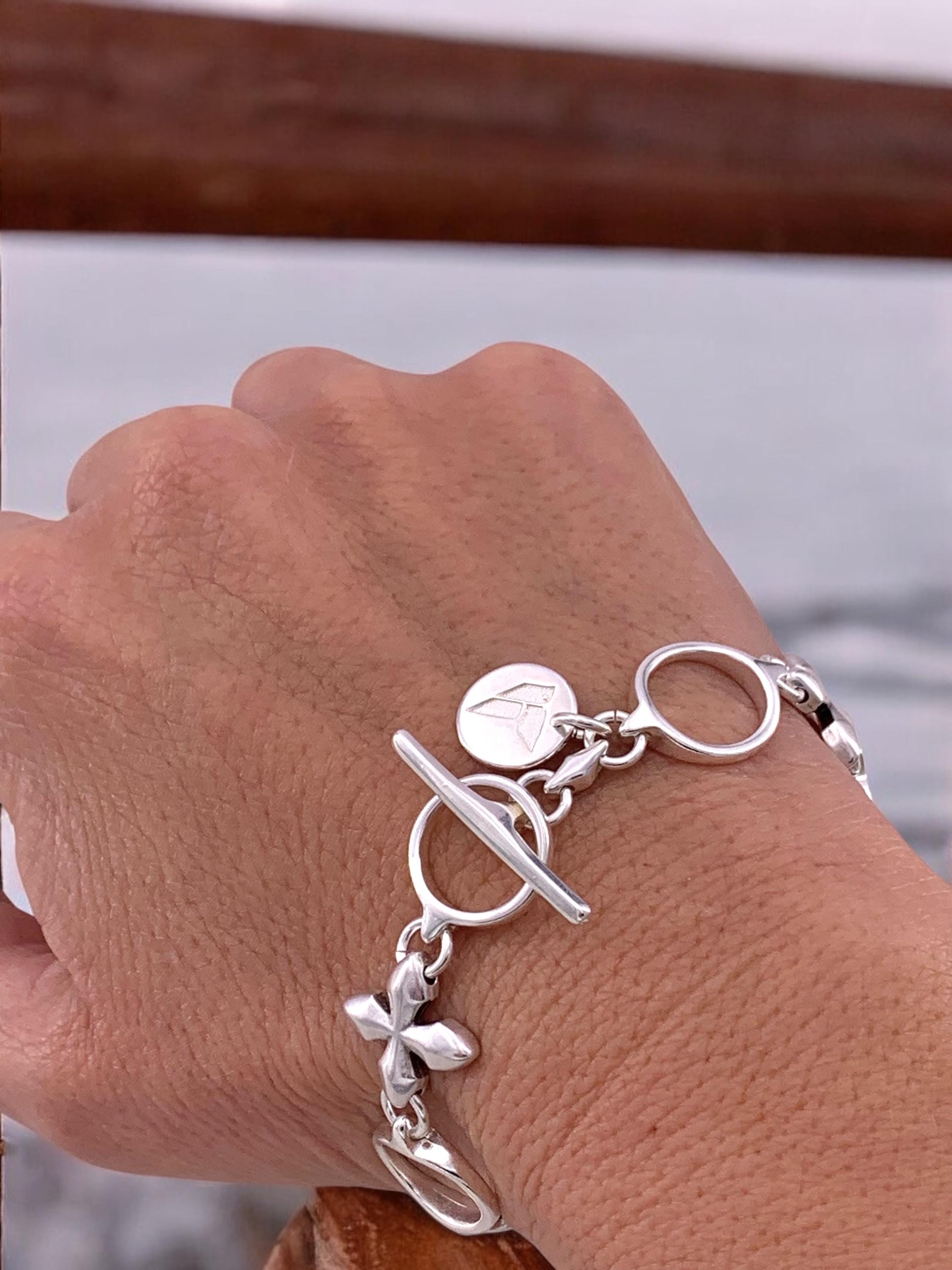 Special silver cross link chain bracelet, silver chain toggle bracelet, bold bracelet, bohemian delicate bracelet, uno de 50 style, gift