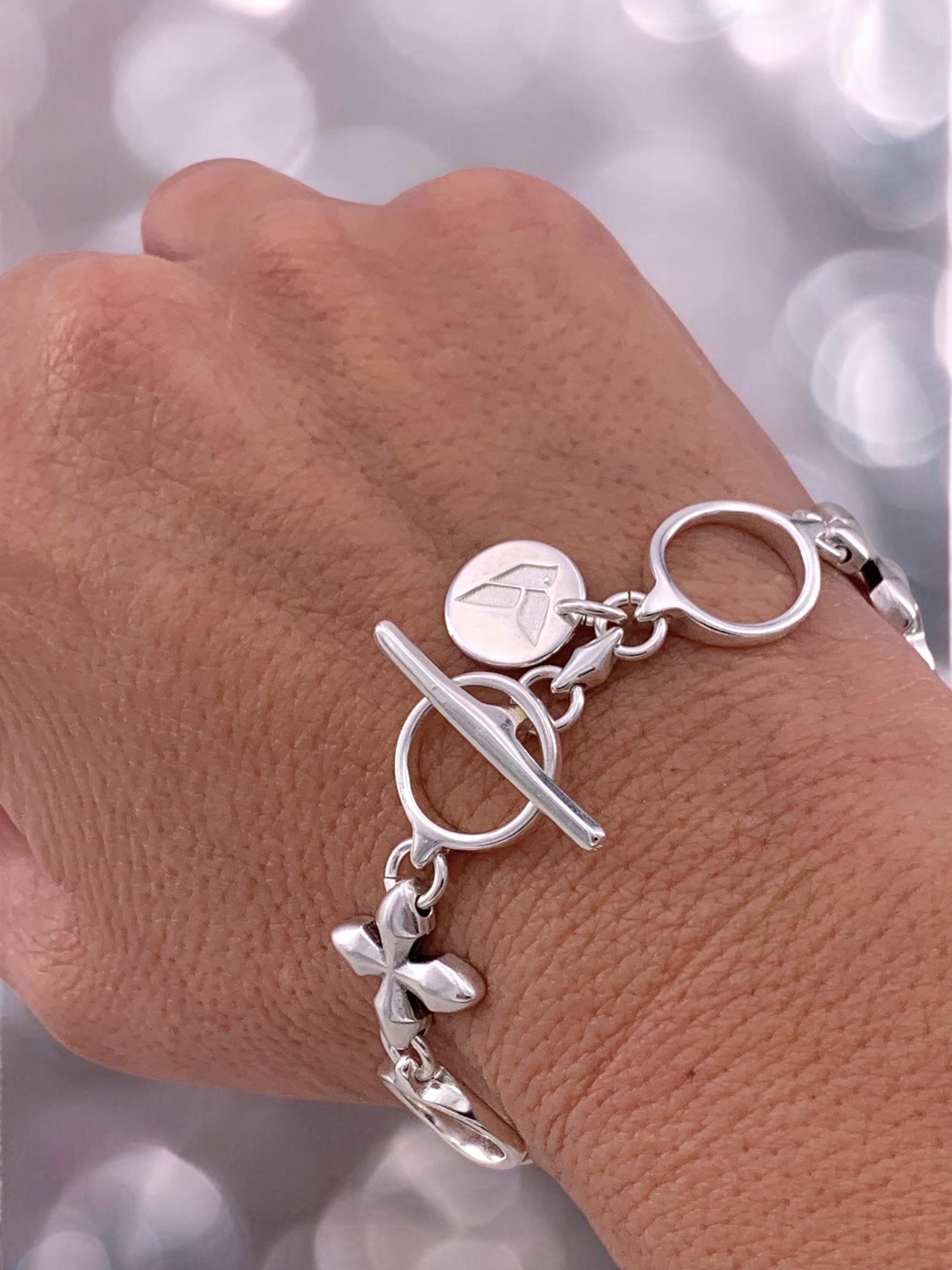 Special silver cross link chain bracelet, silver chain toggle bracelet, bold bracelet, bohemian delicate bracelet, uno de 50 style, gift