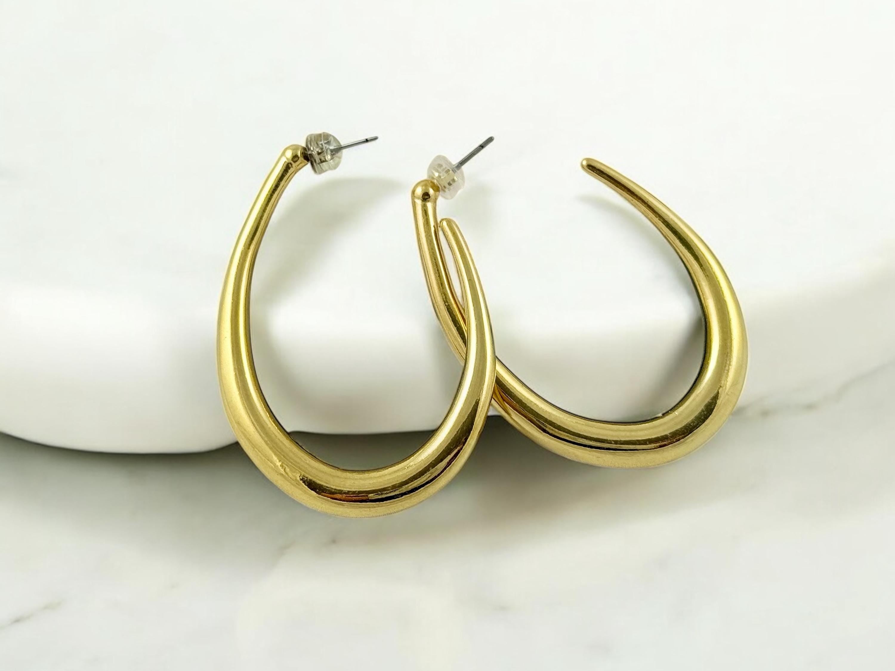 Oversized Oval chunky Hoop Earrings – Bold Sculptural Design in Silver or 24k Gold plated – Modern Statement Jewelry,