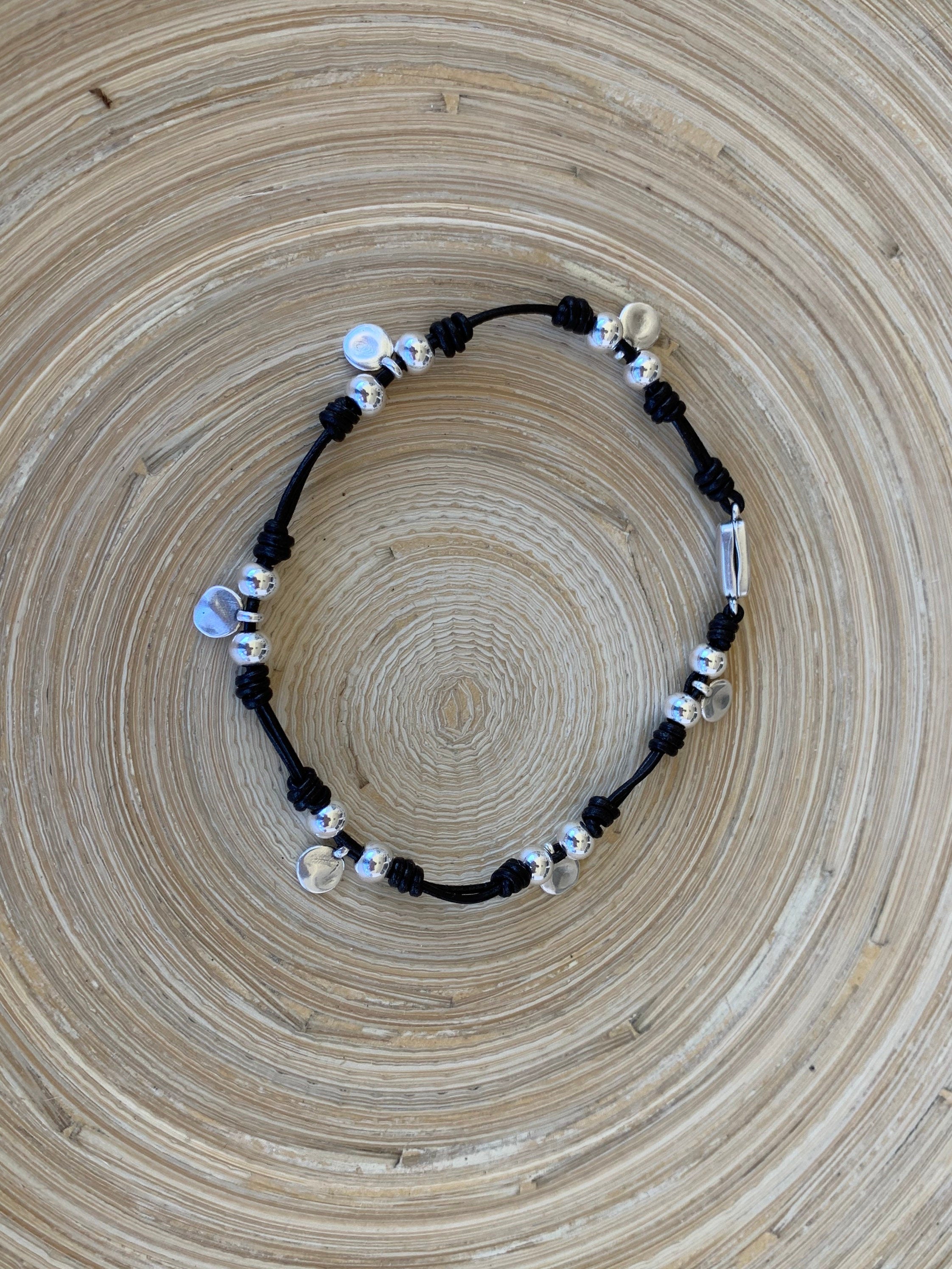 Beach anklet, leather anklet, Boho anklet, Swarovski leather anklet, sea anklet, beach anklet, surf anklet, silver anklet,