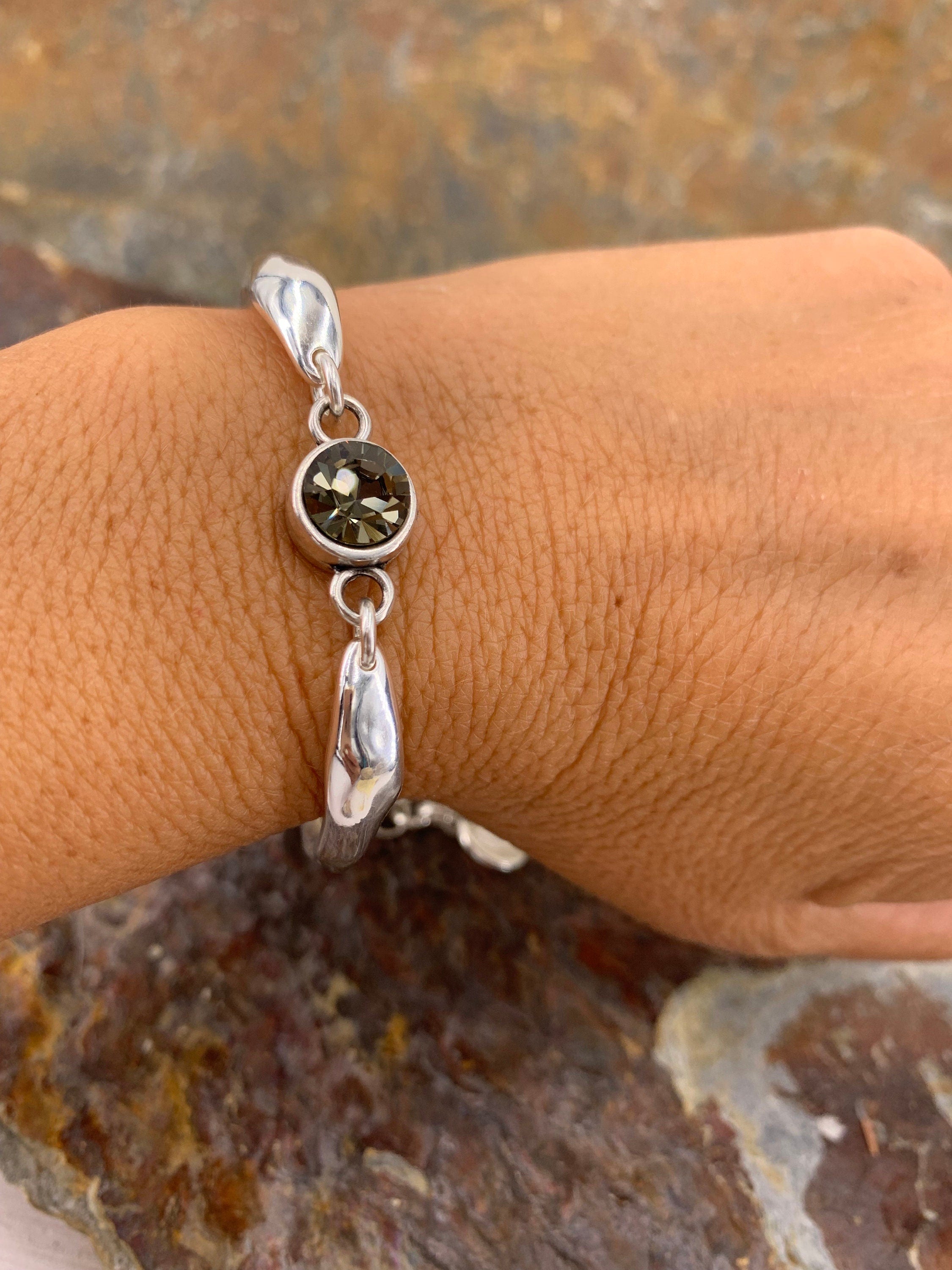 Chunky chain half cuff silver bracelet with Swarovski crystal, silver chain bracelet, statement bracelet, style bracelet