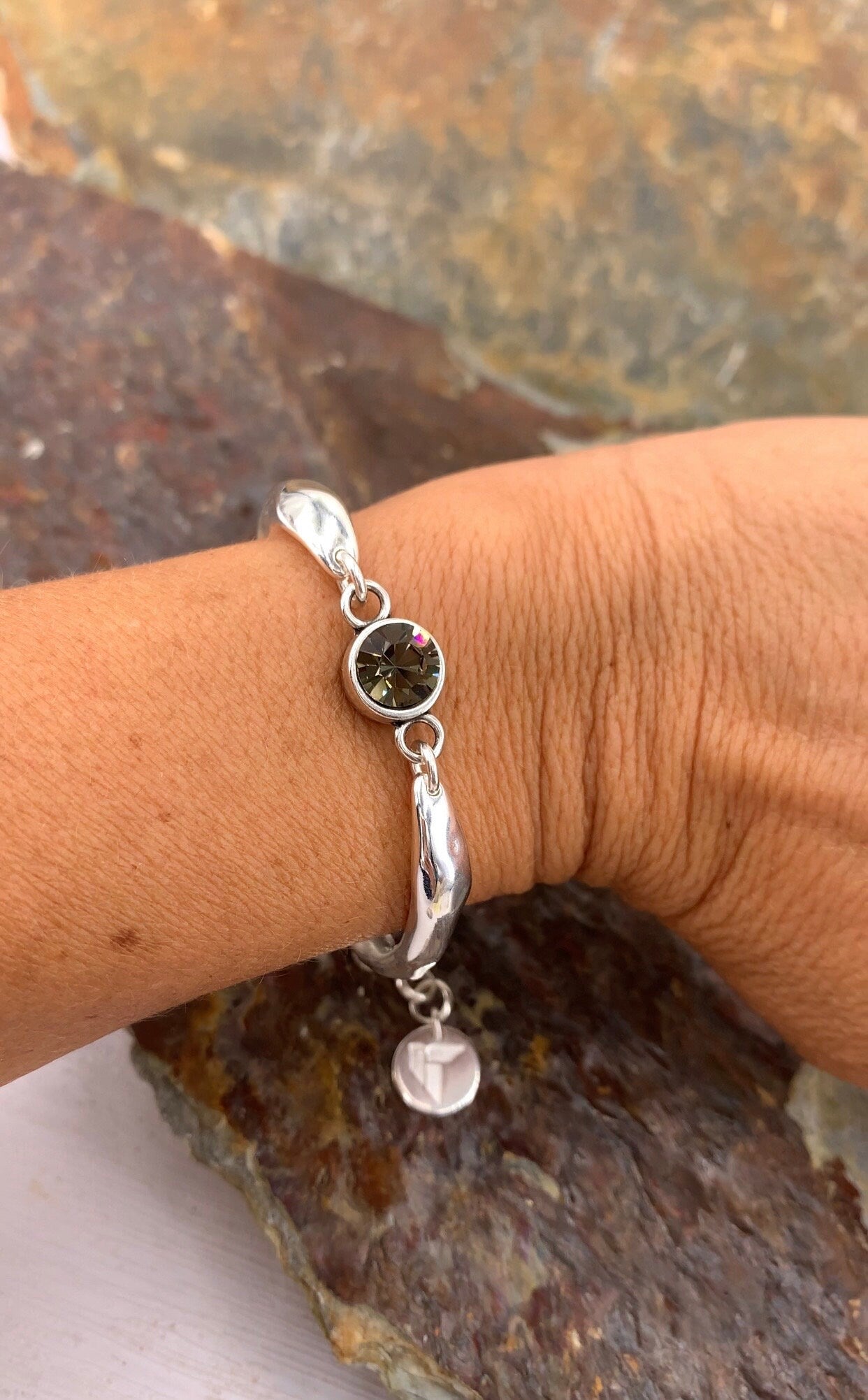 Chunky chain half cuff silver bracelet with Swarovski crystal, silver chain bracelet, statement bracelet, style bracelet