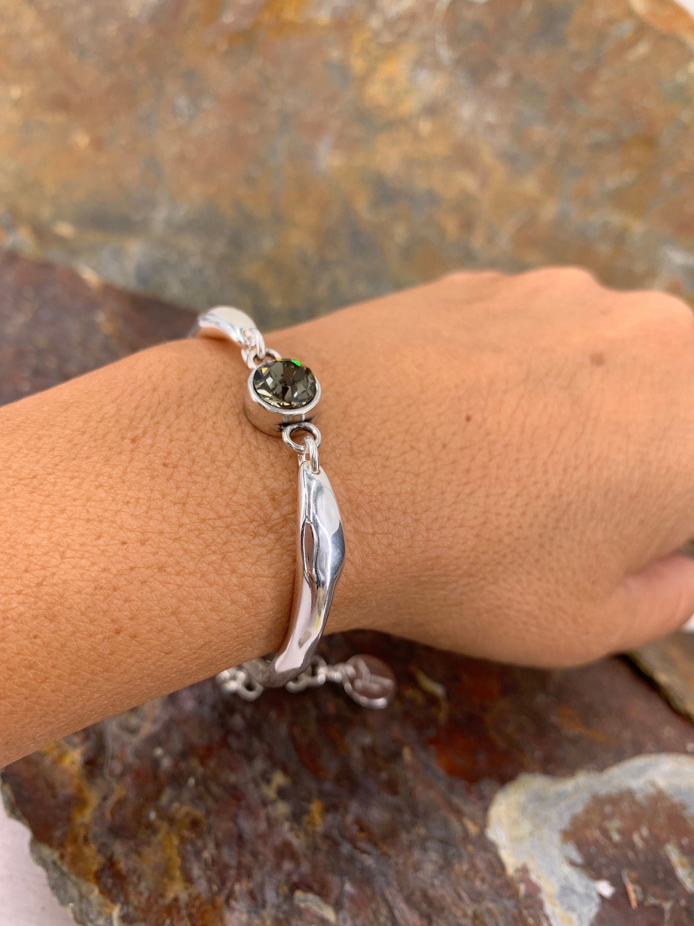 Chunky chain half cuff silver bracelet with Swarovski crystal, silver chain bracelet, statement bracelet, style bracelet